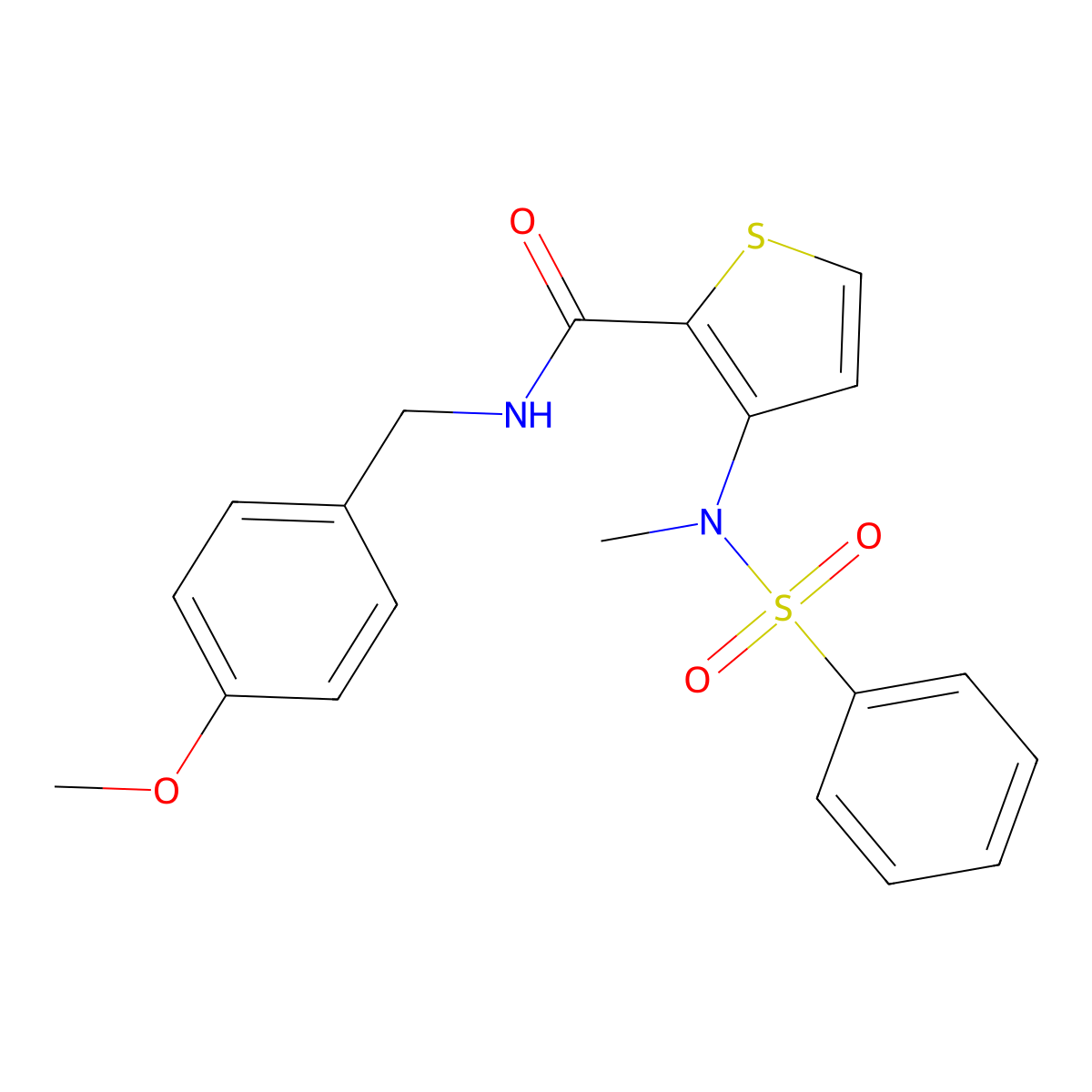 N-[(4-methoxyphenyl)methyl]-3-(N-methylbenzenesulfonamido)thiophene-2-carboxamide molecular structure, CAS 1116017-31-2
