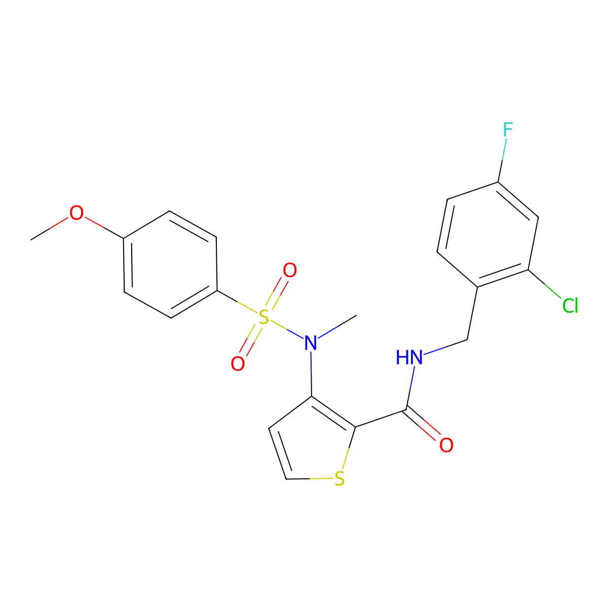 N-[(2-chloro-4-fluorophenyl)methyl]-3-(N-methyl4-methoxybenzenesulfonamido)thiophene-2-carboxamide molecular structure, CAS 1116017-45-8