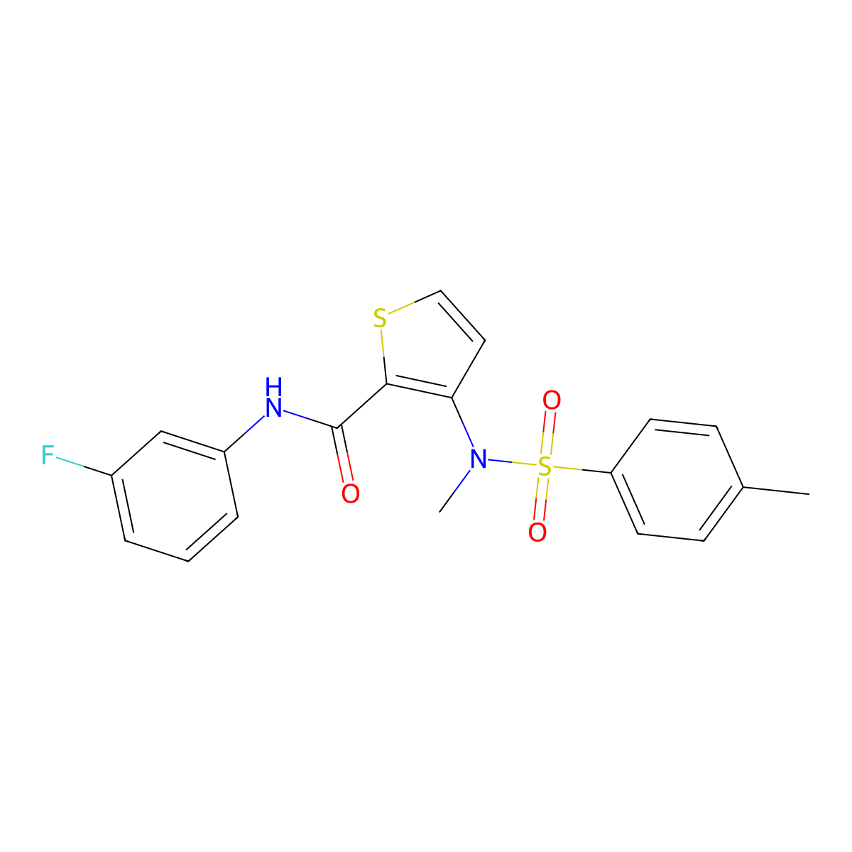 N-(3-fluorophenyl)-3-(N-methyl4-methylbenzenesulfonamido)thiophene-2-carboxamide molecular structure, CAS 1116017-56-1