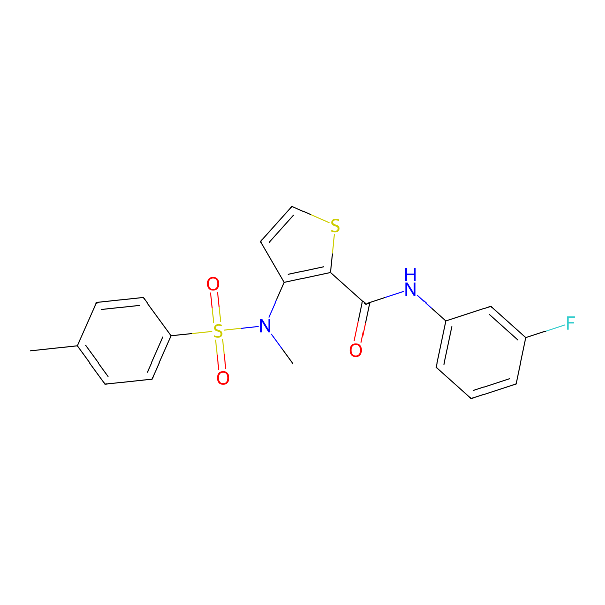 N-(3-fluorophenyl)-3-(N-methyl4-methylbenzenesulfonamido)thiophene-2-carboxamide molecular structure, CAS 1116017-56-1