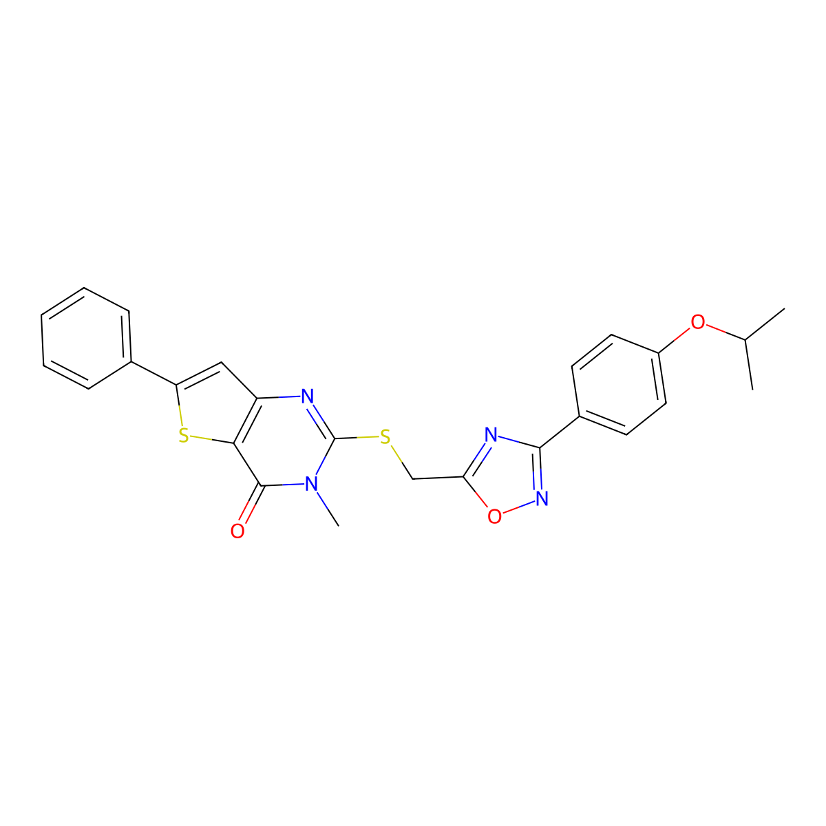 3-methyl-6-phenyl-2-[({3-[4-(propan-2-yloxy)phenyl]-1,2,4-oxadiazol-5-yl}methyl)sulfanyl]-3H,4H-thieno[3,2-d]pyrimidin-4-one molecular structure, CAS 1116025-73-0