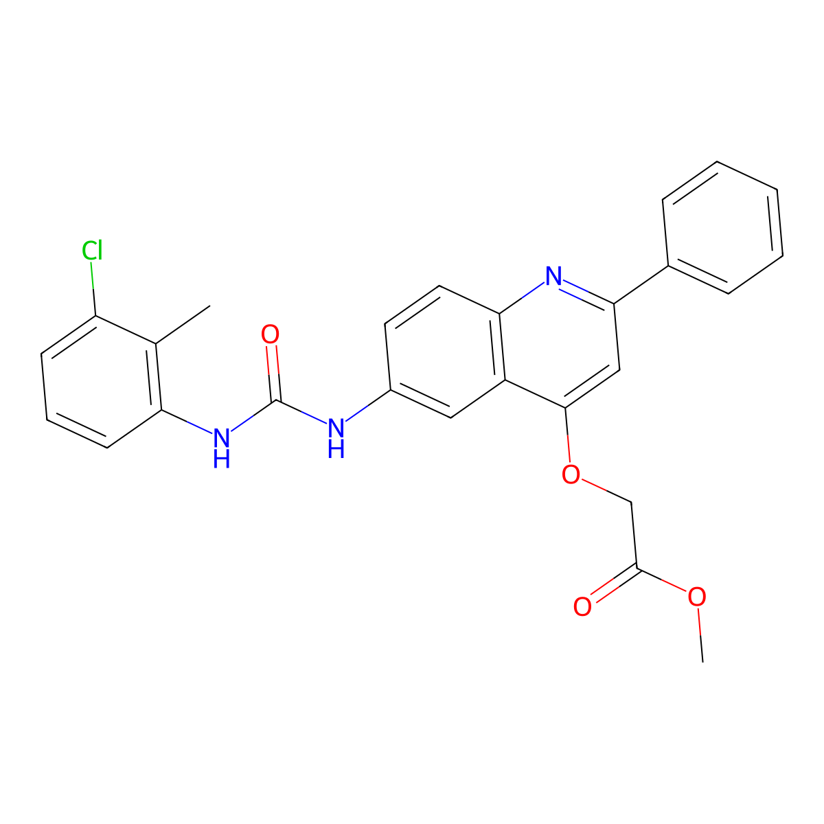 Methyl 2-((6-(3-(3-chloro-2-methylphenyl)ureido)-2-phenylquinolin-4-yl)oxy)acetate molecular structure, CAS 1116026-01-7