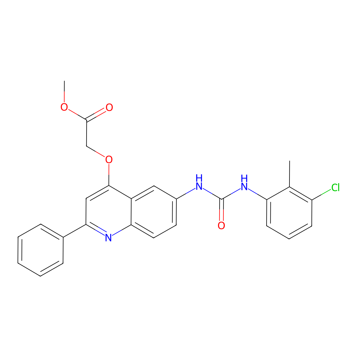 Methyl 2-((6-(3-(3-chloro-2-methylphenyl)ureido)-2-phenylquinolin-4-yl)oxy)acetate molecular structure, CAS 1116026-01-7