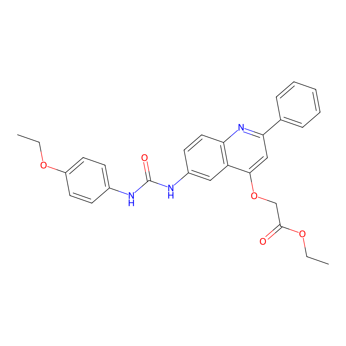 Ethyl 2-((6-(3-(4-ethoxyphenyl)ureido)-2-phenylquinolin-4-yl)oxy)acetate molecular structure, CAS 1116026-07-3
