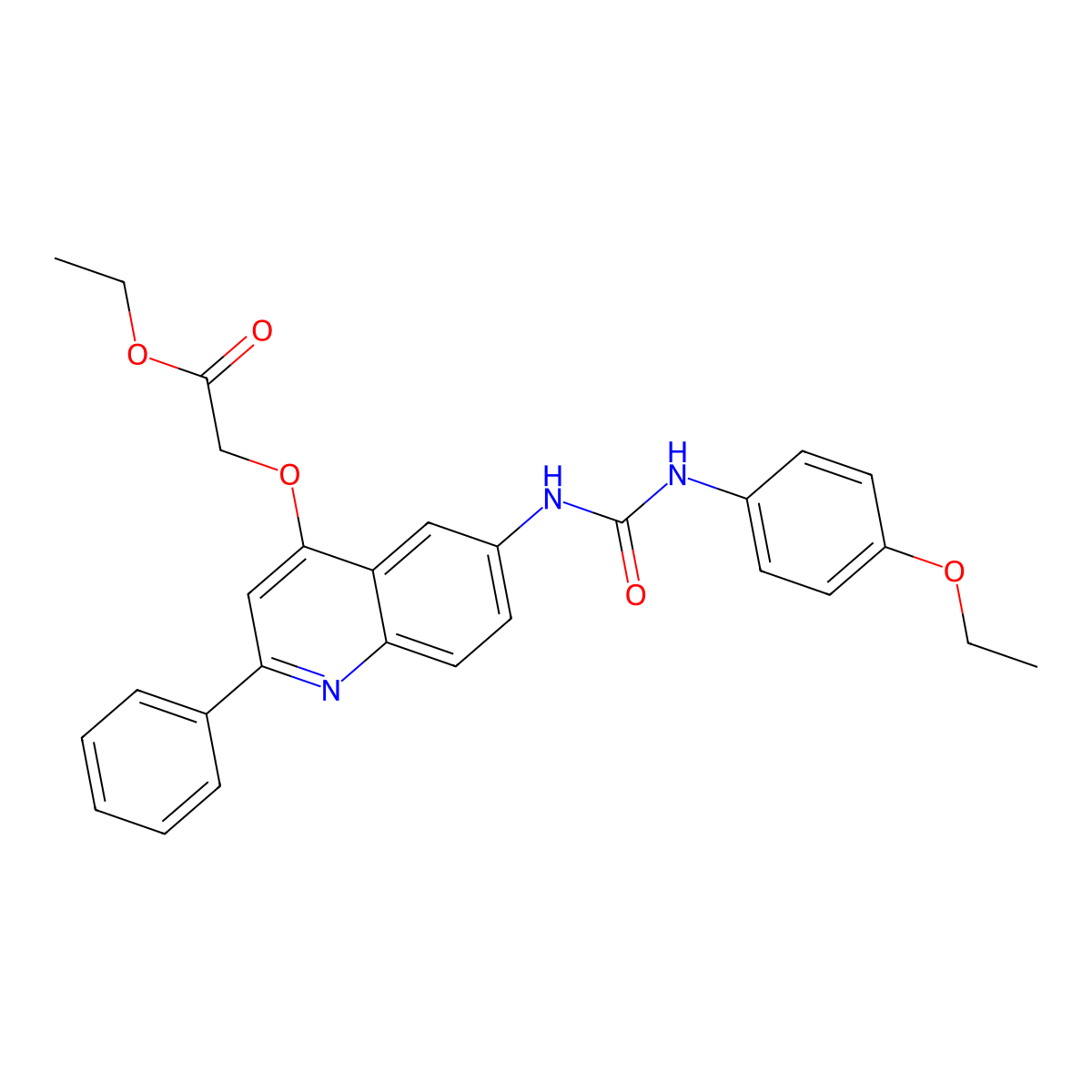 Ethyl 2-((6-(3-(4-ethoxyphenyl)ureido)-2-phenylquinolin-4-yl)oxy)acetate molecular structure, CAS 1116026-07-3