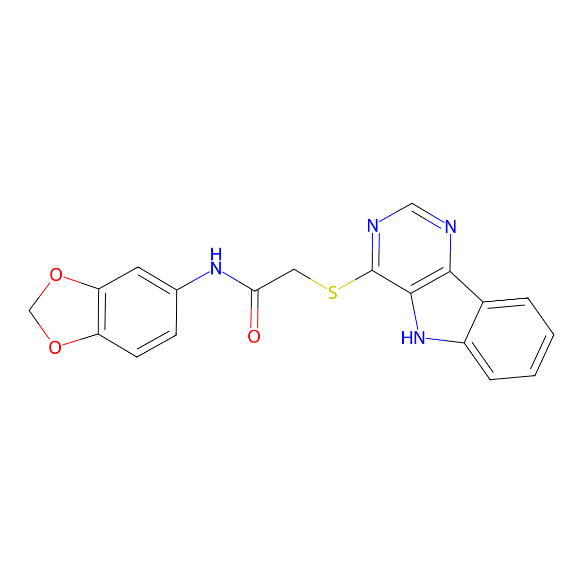 2-((5H-pyrimido[5,4-b]indol-4-yl)thio)-N-(benzo[d][1,3]dioxol-5-yl)acetamide molecular structure, CAS 1116029-89-0