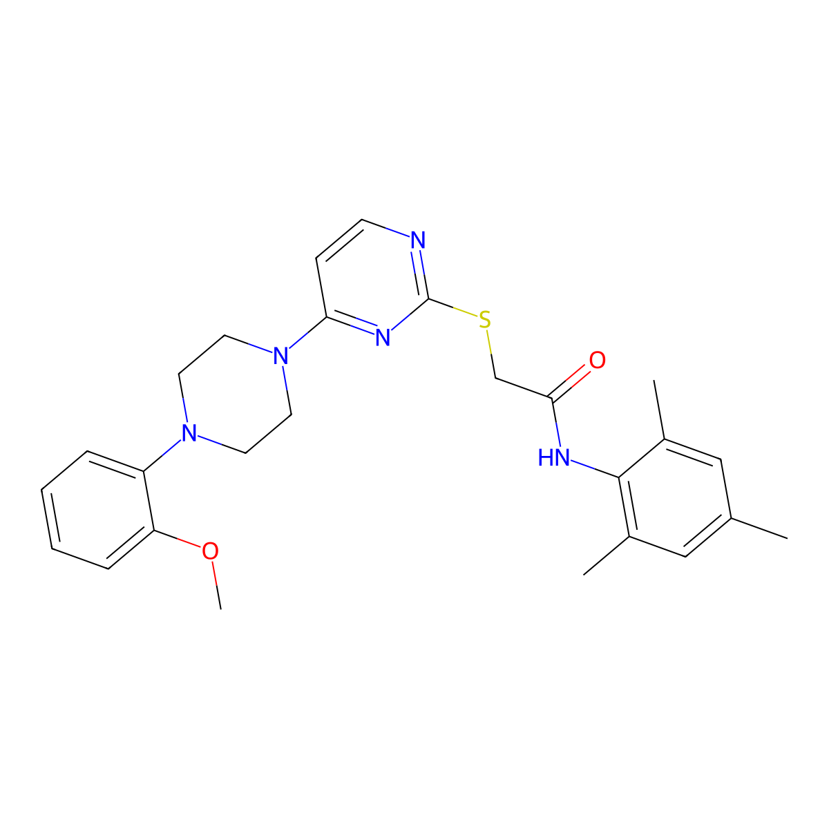 2-({4-[4-(2-methoxyphenyl)piperazin-1-yl]pyrimidin-2-yl}sulfanyl)-N-(2,4,6-trimethylphenyl)acetamide molecular structure, CAS 1116036-75-9