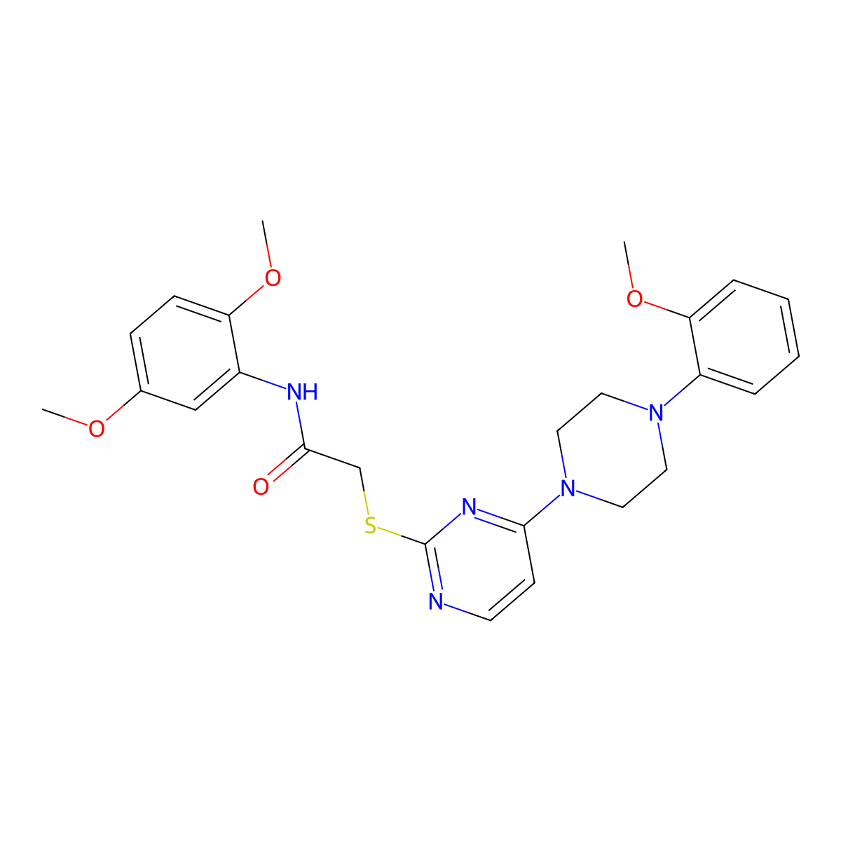 N-(2,5-dimethoxyphenyl)-2-({4-[4-(2-methoxyphenyl)piperazin-1-yl]pyrimidin-2-yl}sulfanyl)acetamide molecular structure, CAS 1116036-78-2