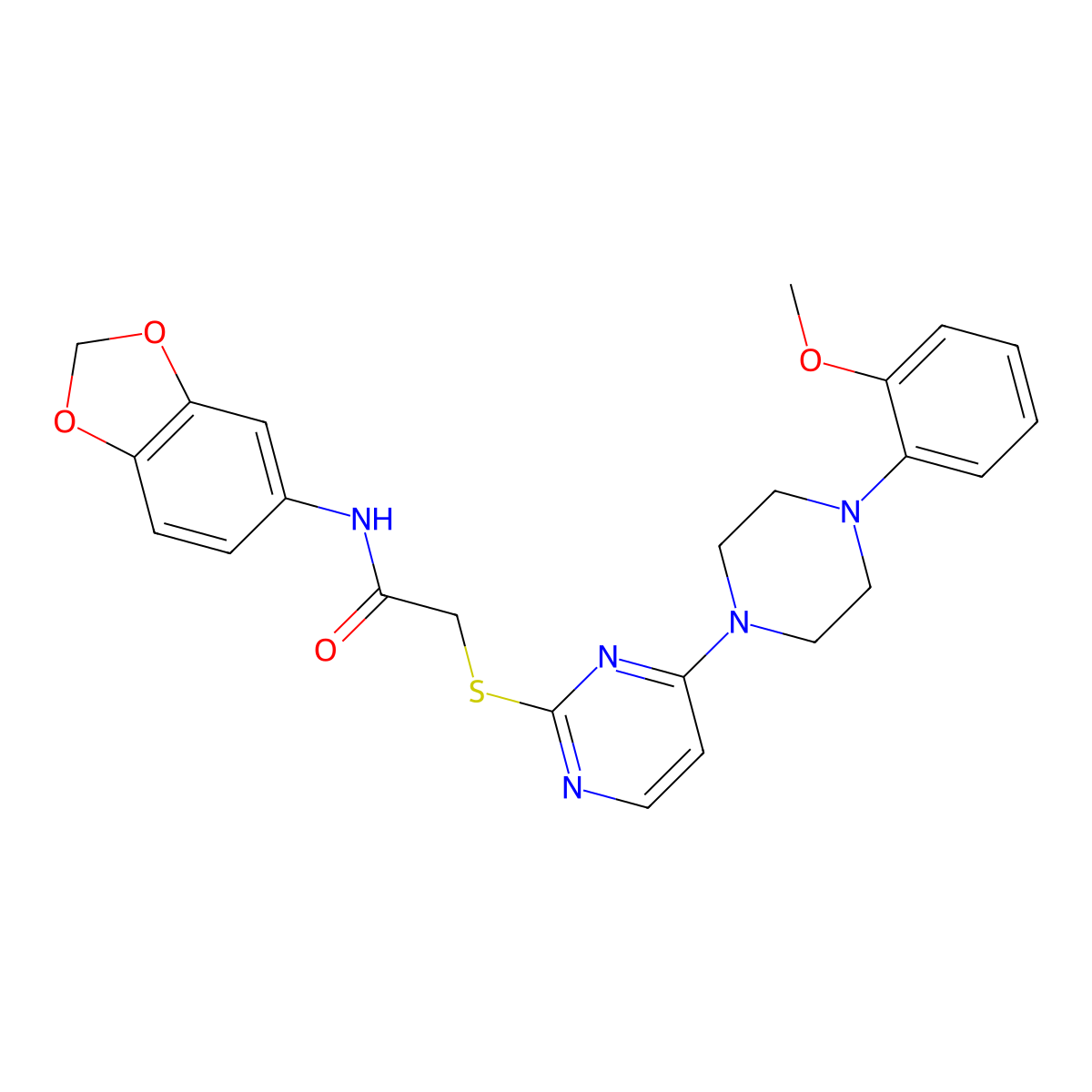 N-(2H-1,3-benzodioxol-5-yl)-2-({4-[4-(2-methoxyphenyl)piperazin-1-yl]pyrimidin-2-yl}sulfanyl)acetamide molecular structure, CAS 1116036-79-3