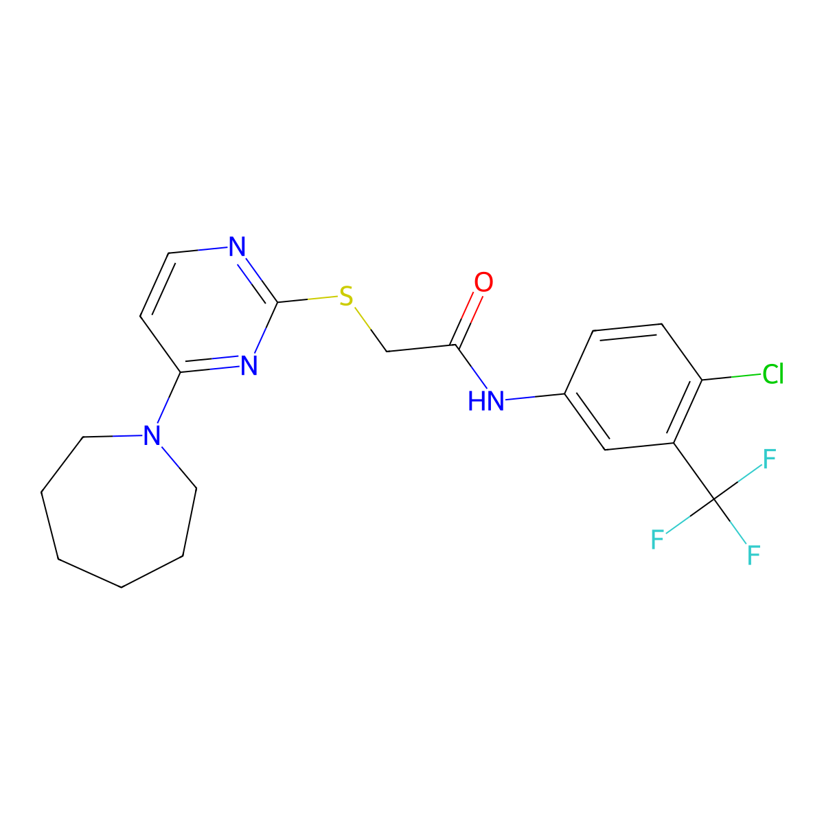 2-{[4-(azepan-1-yl)pyrimidin-2-yl]sulfanyl}-N-[4-chloro-3-(trifluoromethyl)phenyl]acetamide molecular structure, CAS 1116037-05-8