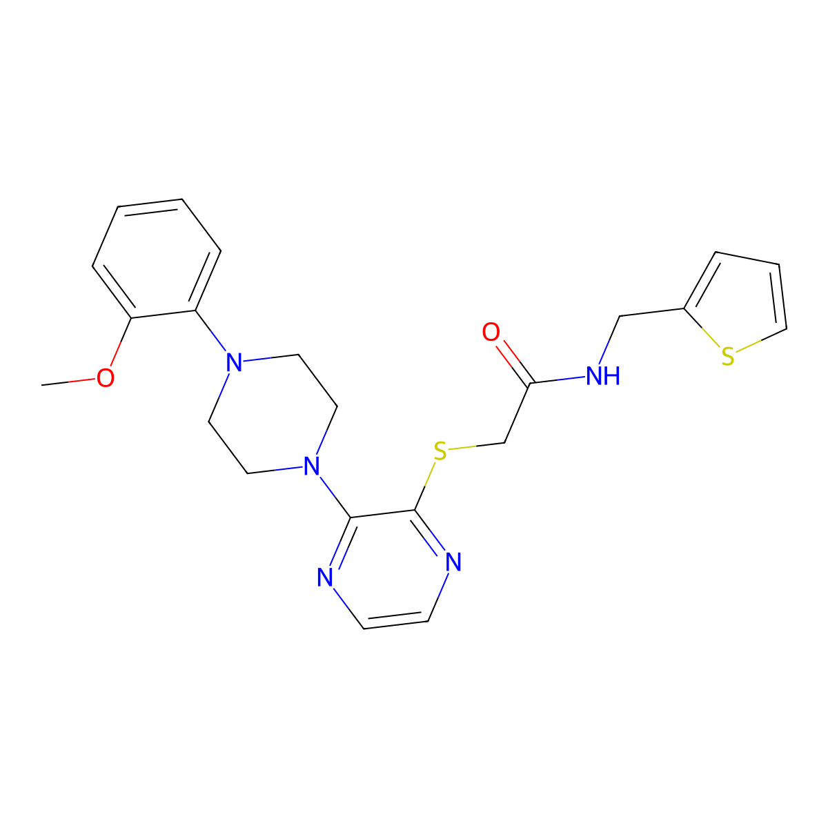2-({3-[4-(2-methoxyphenyl)piperazin-1-yl]pyrazin-2-yl}sulfanyl)-N-[(thiophen-2-yl)methyl]acetamide molecular structure, CAS 1116038-34-6