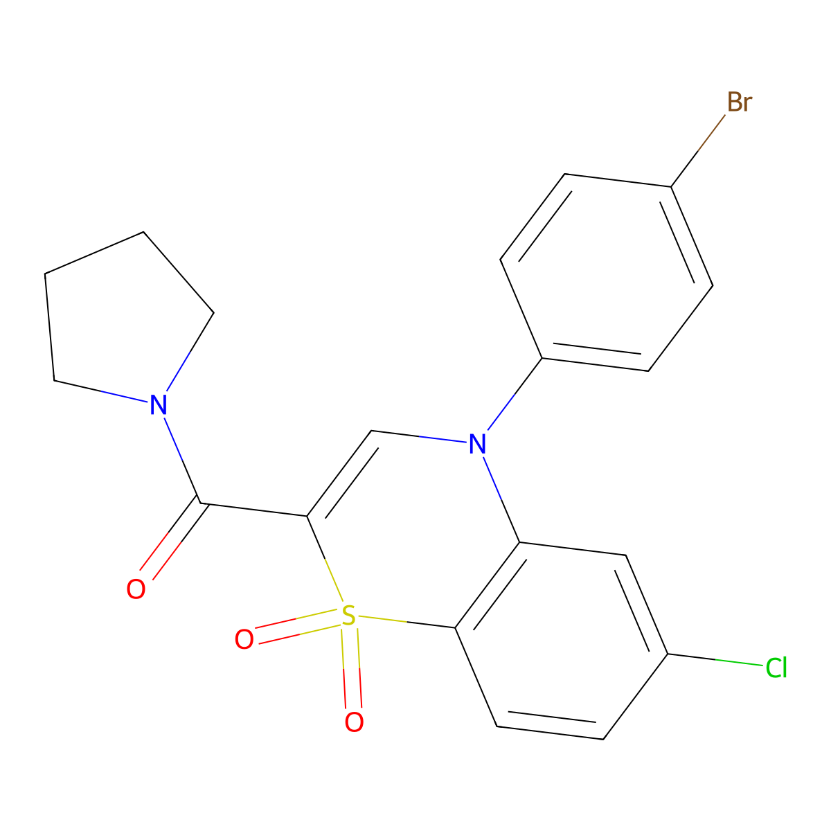 4-(4-bromophenyl)-6-chloro-2-(pyrrolidine-1-carbonyl)-4H-1lambda6,4-benzothiazine-1,1-dione molecular structure, CAS 1116041-63-4