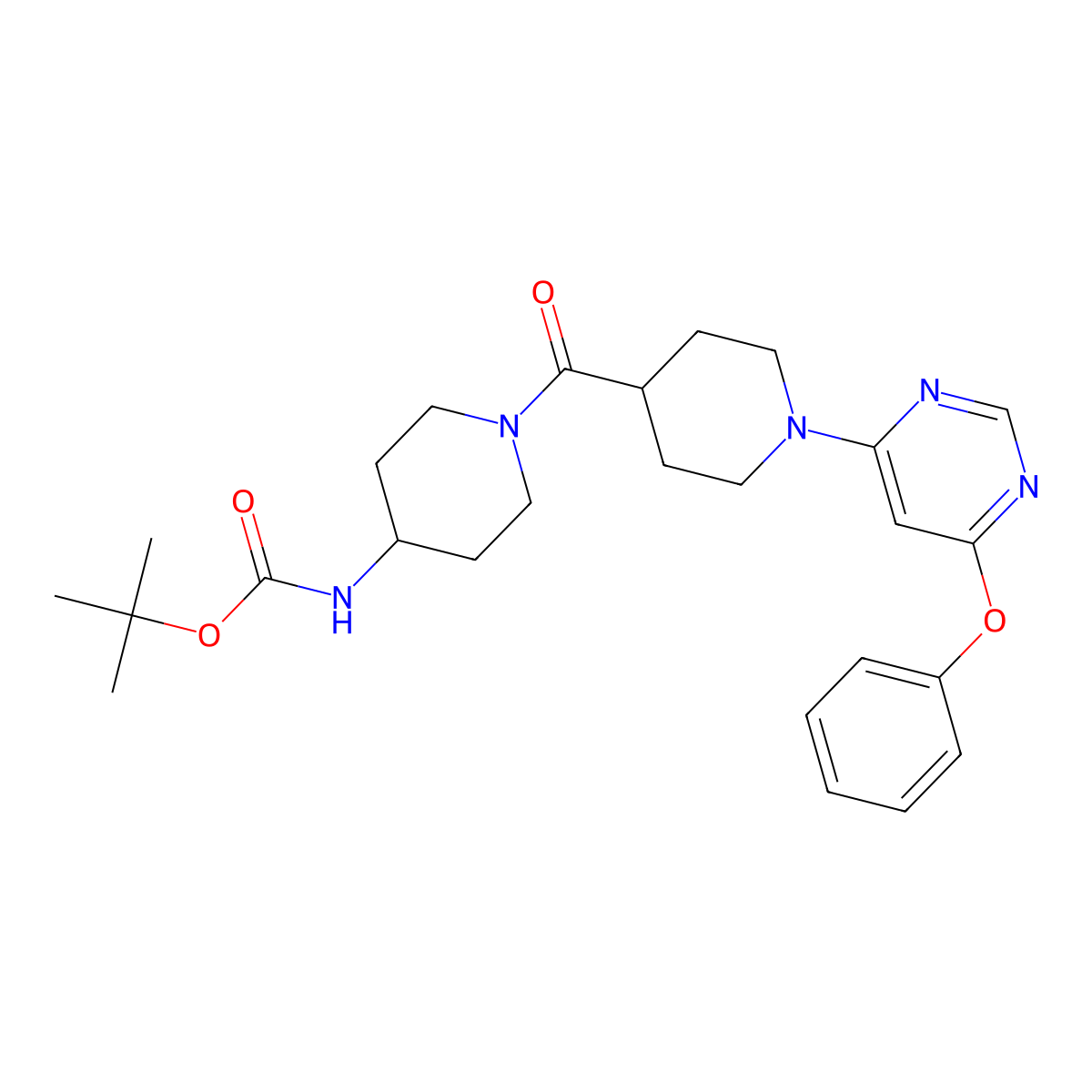 Tert-butyl (1-{[1-(6-phenoxypyrimidin-4-yl)piperidin-4-yl]carbonyl}piperidin-4-yl)carbamate molecular structure, CAS 1116045-00-1