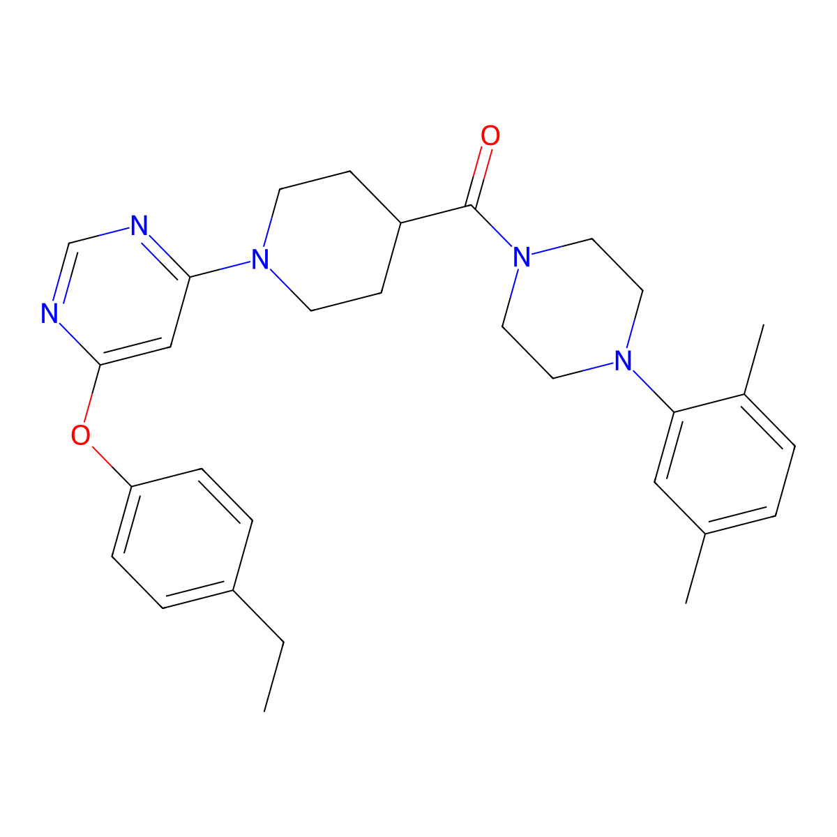 4-{4-[4-(2,5-Dimethylphenyl)piperazine-1-carbonyl]piperidin-1-yl}-6-(4-ethylphenoxy)pyrimidine molecular structure, CAS 1116045-08-9