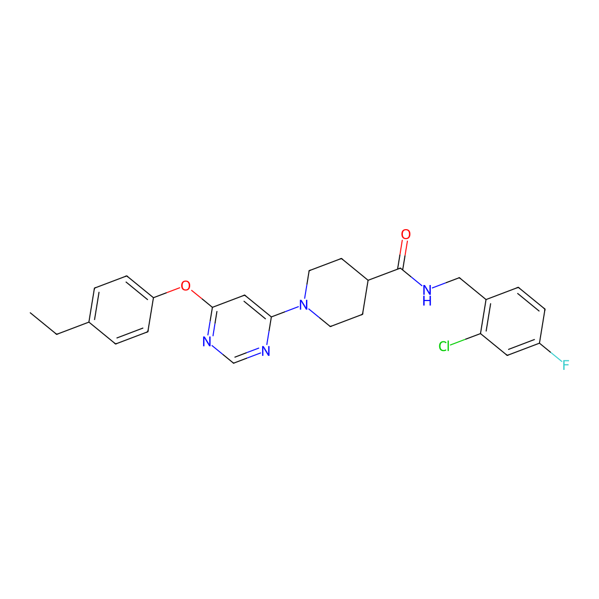 N-(2-chloro-4-fluorobenzyl)-1-[6-(4-ethylphenoxy)pyrimidin-4-yl]piperidine-4-carboxamide molecular structure, CAS 1116045-27-2