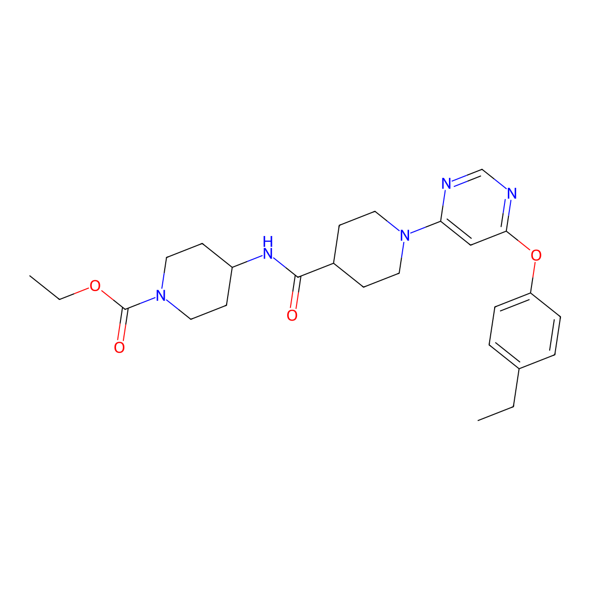 Ethyl 4-[({1-[6-(4-ethylphenoxy)pyrimidin-4-yl]piperidin-4-yl}carbonyl)amino]piperidine-1-carboxylate molecular structure, CAS 1116045-32-9