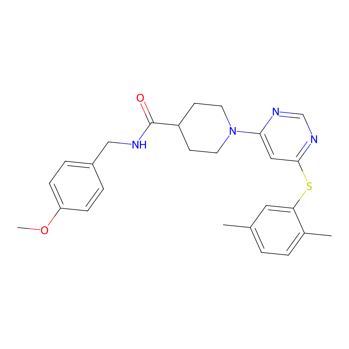 1-{6-[(2,5-dimethylphenyl)sulfanyl]pyrimidin-4-yl}-N-[(4-methoxyphenyl)methyl]piperidine-4-carboxamide molecular structure, CAS 1116045-43-2