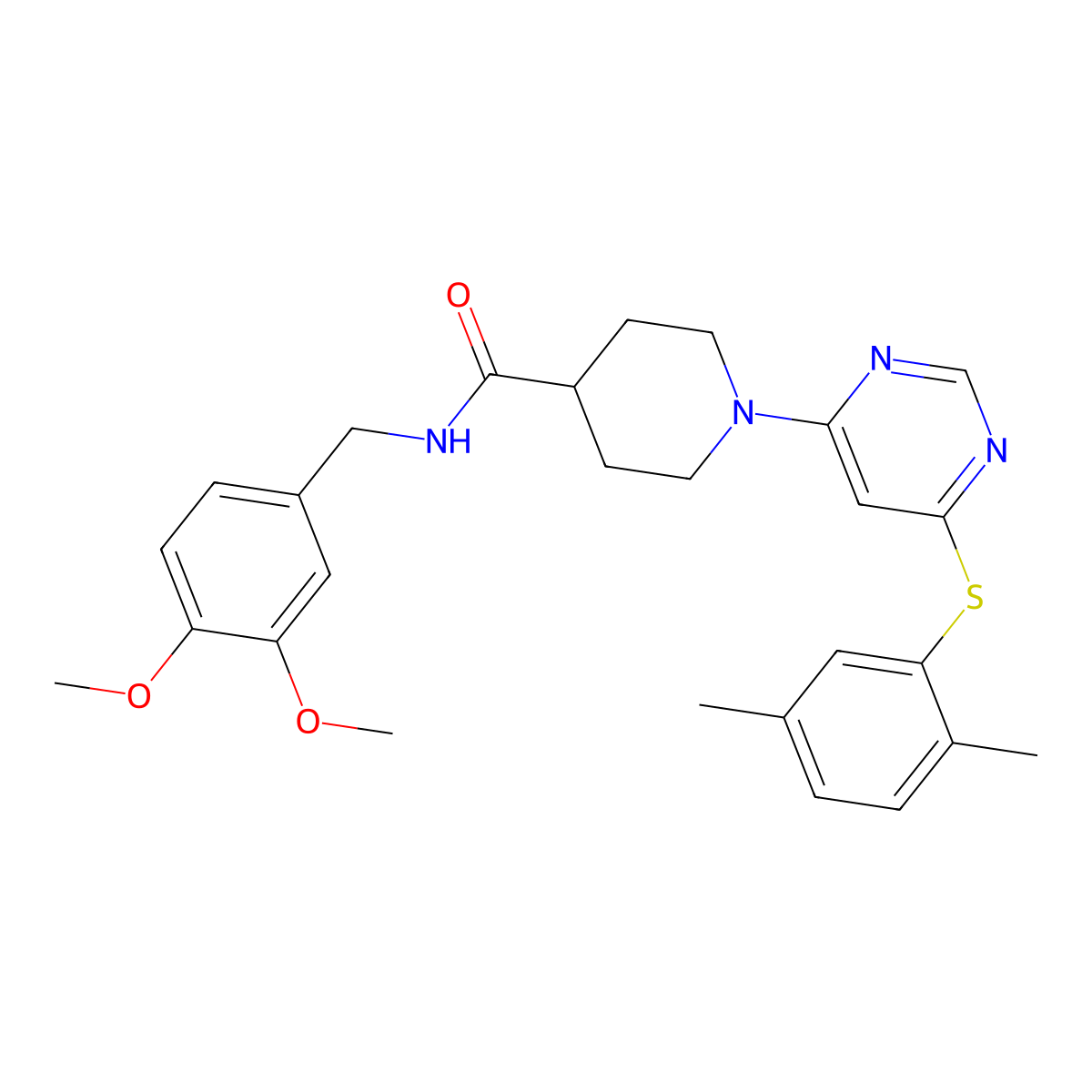 N-[(3,4-dimethoxyphenyl)methyl]-1-{6-[(2,5-dimethylphenyl)sulfanyl]pyrimidin-4-yl}piperidine-4-carboxamide molecular structure, CAS 1116045-45-4