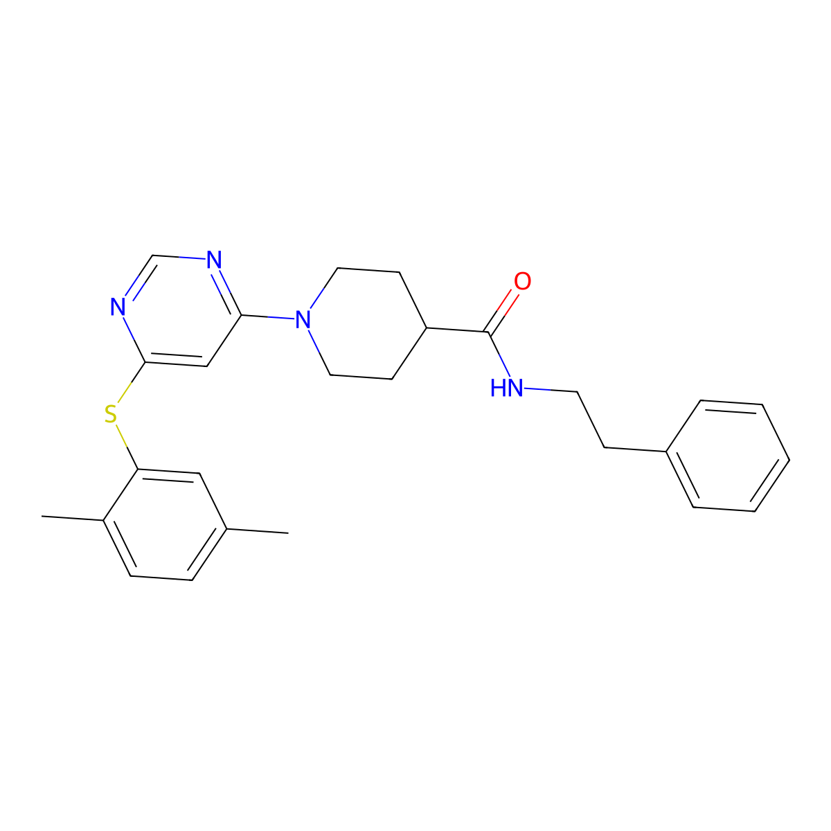 1-{6-[(2,5-dimethylphenyl)sulfanyl]pyrimidin-4-yl}-N-(2-phenylethyl)piperidine-4-carboxamide molecular structure, CAS 1116045-47-6