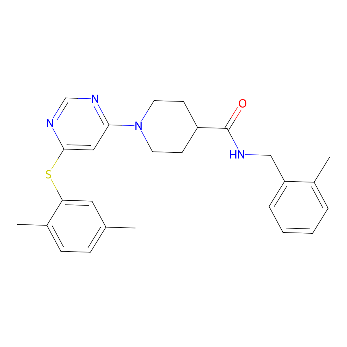 1-{6-[(2,5-dimethylphenyl)sulfanyl]pyrimidin-4-yl}-N-[(2-methylphenyl)methyl]piperidine-4-carboxamide molecular structure, CAS 1116045-49-8
