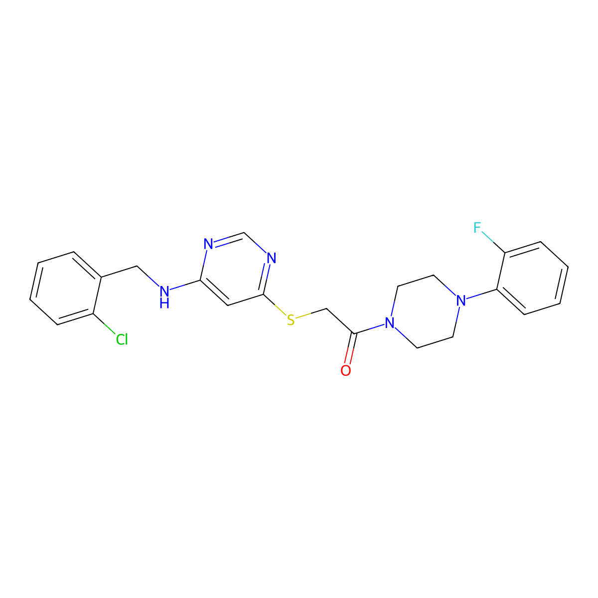 2-((6-((2-Chlorobenzyl)amino)pyrimidin-4-yl)thio)-1-(4-(2-fluorophenyl)piperazin-1-yl)ethanone molecular structure, CAS 1116047-75-6