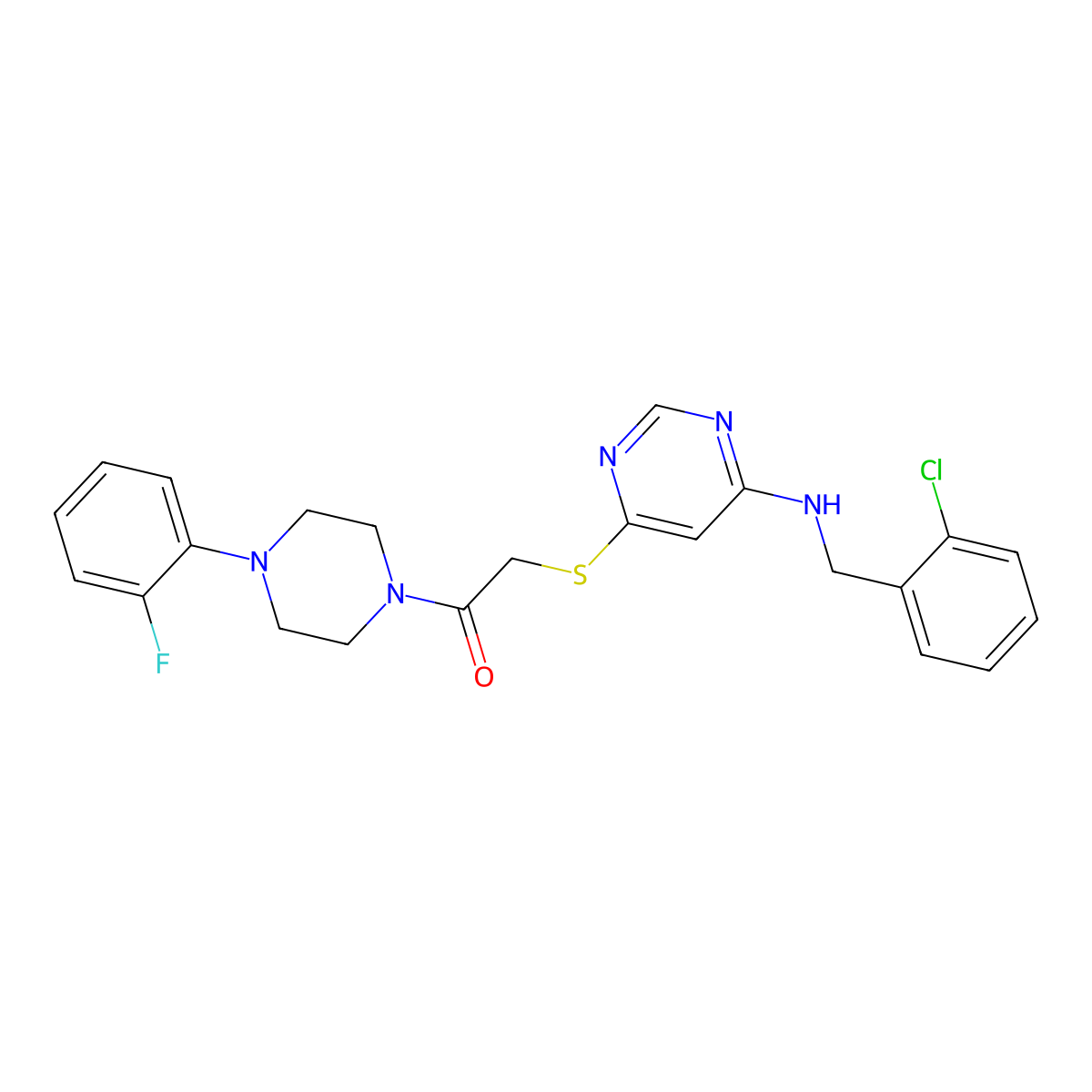 2-((6-((2-Chlorobenzyl)amino)pyrimidin-4-yl)thio)-1-(4-(2-fluorophenyl)piperazin-1-yl)ethanone molecular structure, CAS 1116047-75-6
