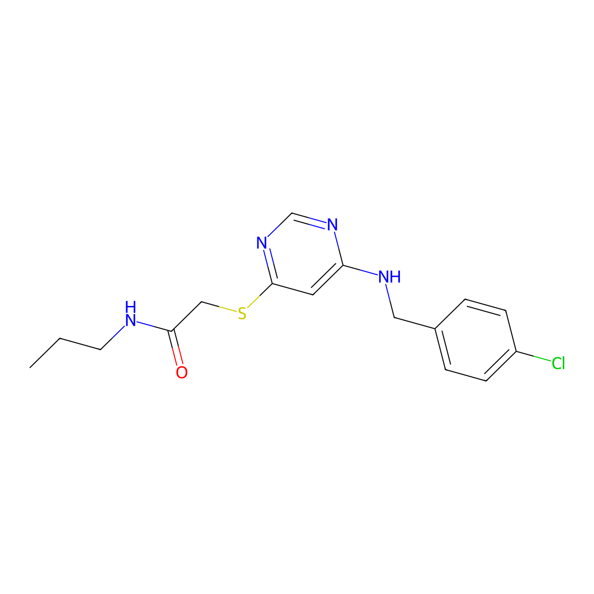 2-((6-((4-chlorobenzyl)amino)pyrimidin-4-yl)thio)-N-propylacetamide molecular structure, CAS 1116047-86-9