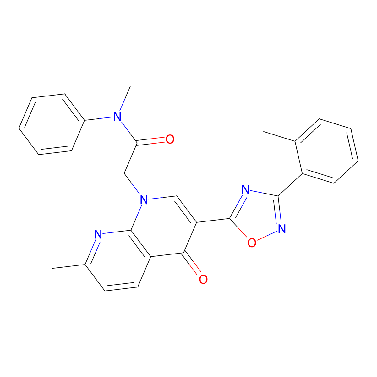 N-methyl-2-(7-methyl-4-oxo-3-(3-(o-tolyl)-1,2,4-oxadiazol-5-yl)-1,8-naphthyridin-1(4H)-yl)-N-phenylacetamide molecular structure, CAS 1116048-06-6