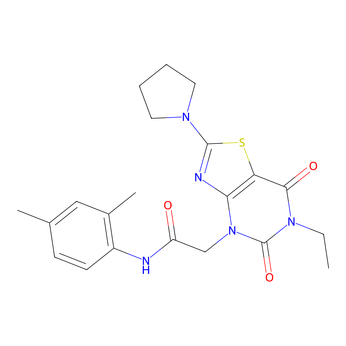 N-(2,4-Dimethylphenyl)-2-(6-ethyl-5,7-dioxo-2-(pyrrolidin-1-yl)-6,7-dihydrothiazolo[4,5-d]pyrimidin-4(5H)-yl)acetamide molecular structure, CAS 1116048-15-7