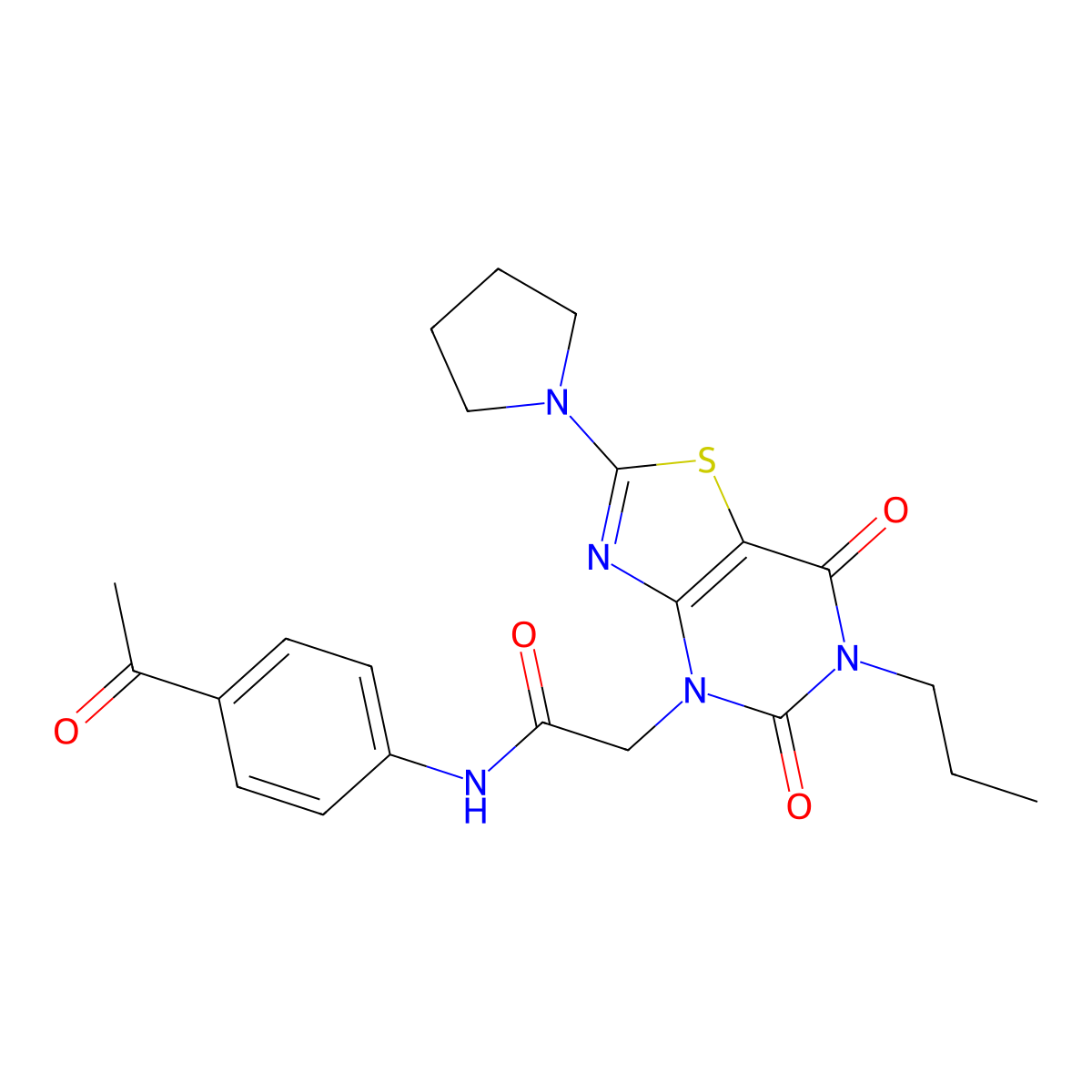 N-(4-Acetylphenyl)-2-(5,7-dioxo-6-propyl-2-(pyrrolidin-1-yl)-6,7-dihydrothiazolo[4,5-d]pyrimidin-4(5H)-yl)acetamide molecular structure, CAS 1116048-31-7