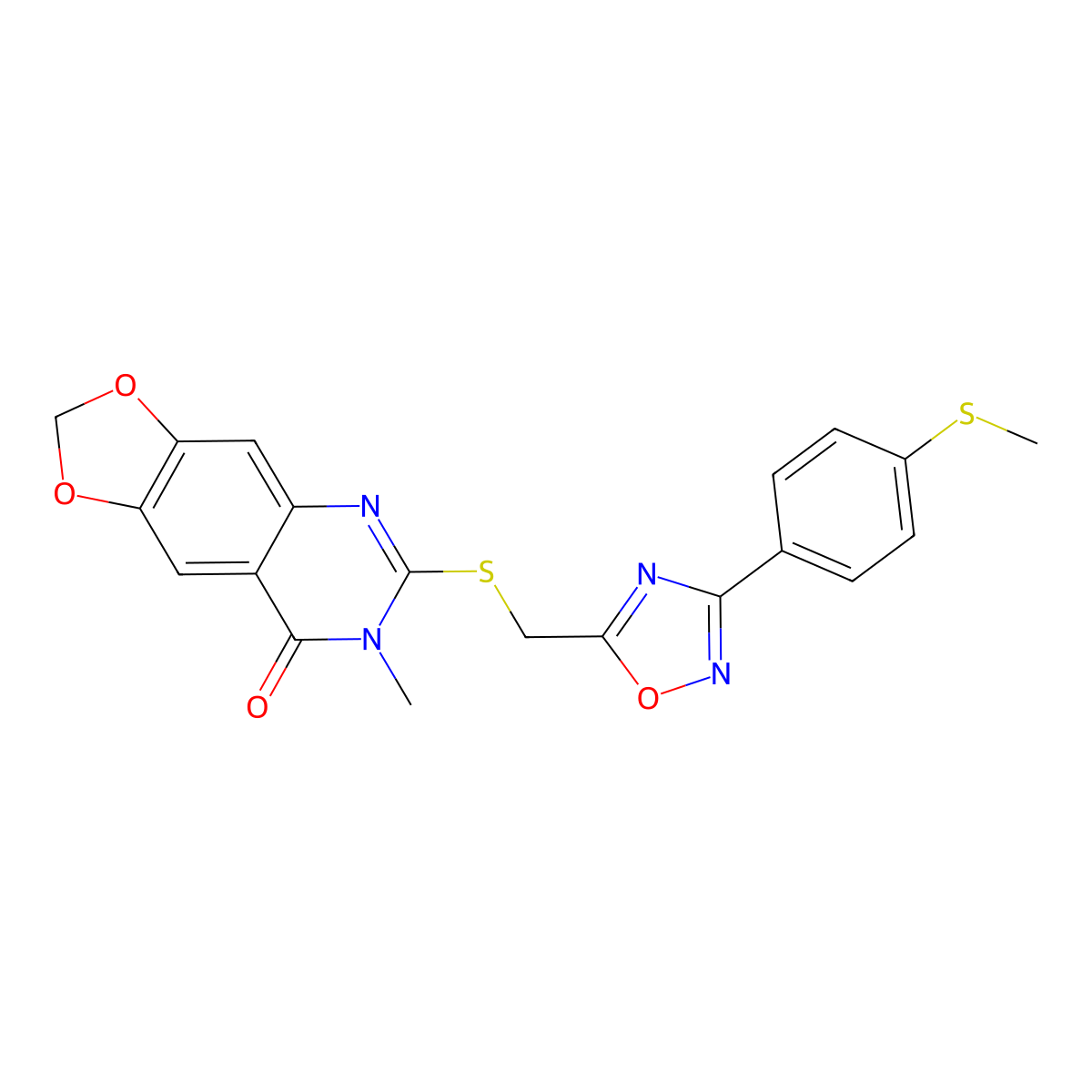 7-methyl-6-[({3-[4-(methylsulfanyl)phenyl]-1,2,4-oxadiazol-5-yl}methyl)sulfanyl]-2H,7H,8H-[1,3]dioxolo[4,5-g]quinazolin-8-one molecular structure, CAS 1116050-08-8