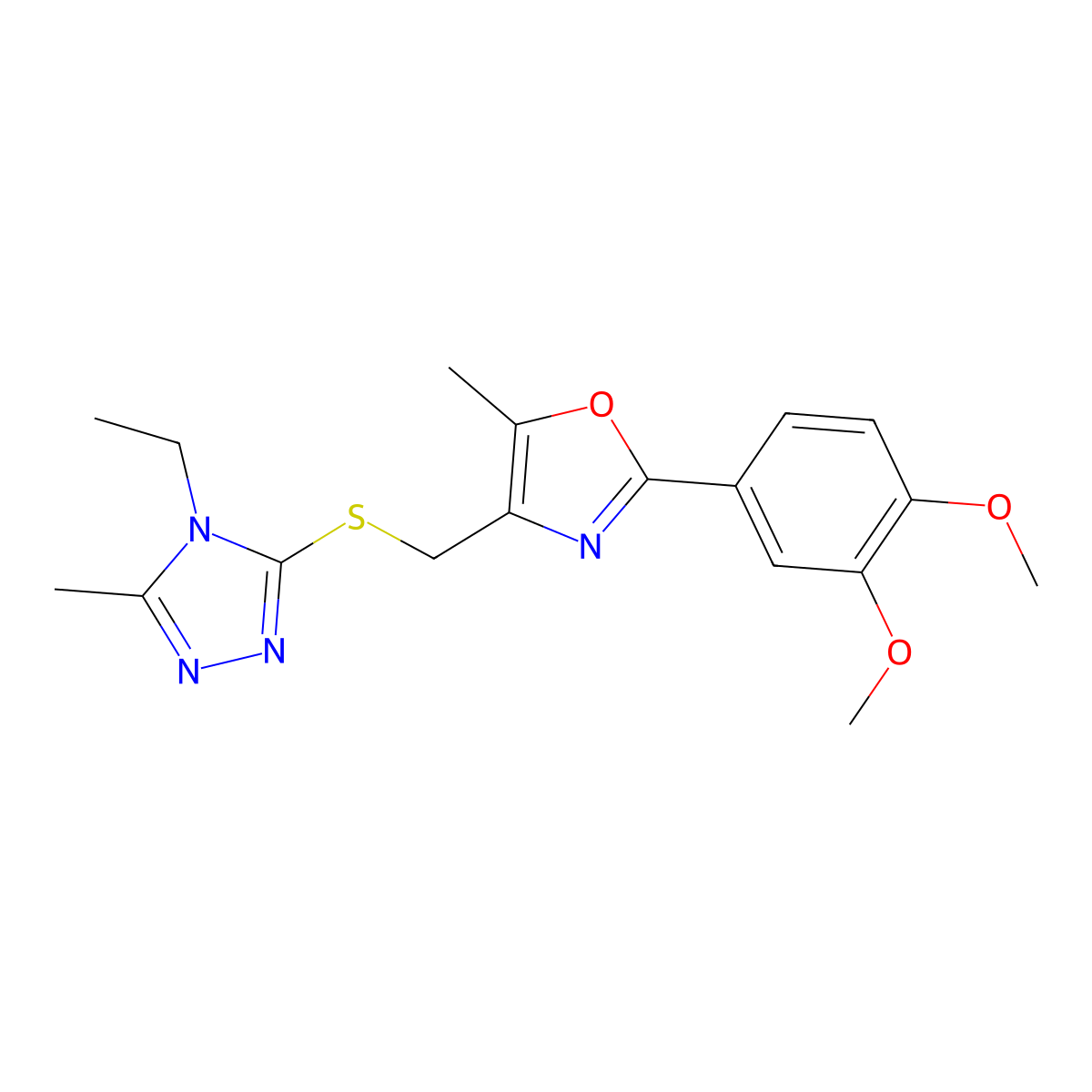 3-({[2-(3,4-dimethoxyphenyl)-5-methyl-1,3-oxazol-4-yl]methyl}sulfanyl)-4-ethyl-5-methyl-4H-1,2,4-triazole molecular structure, CAS 1116050-22-6