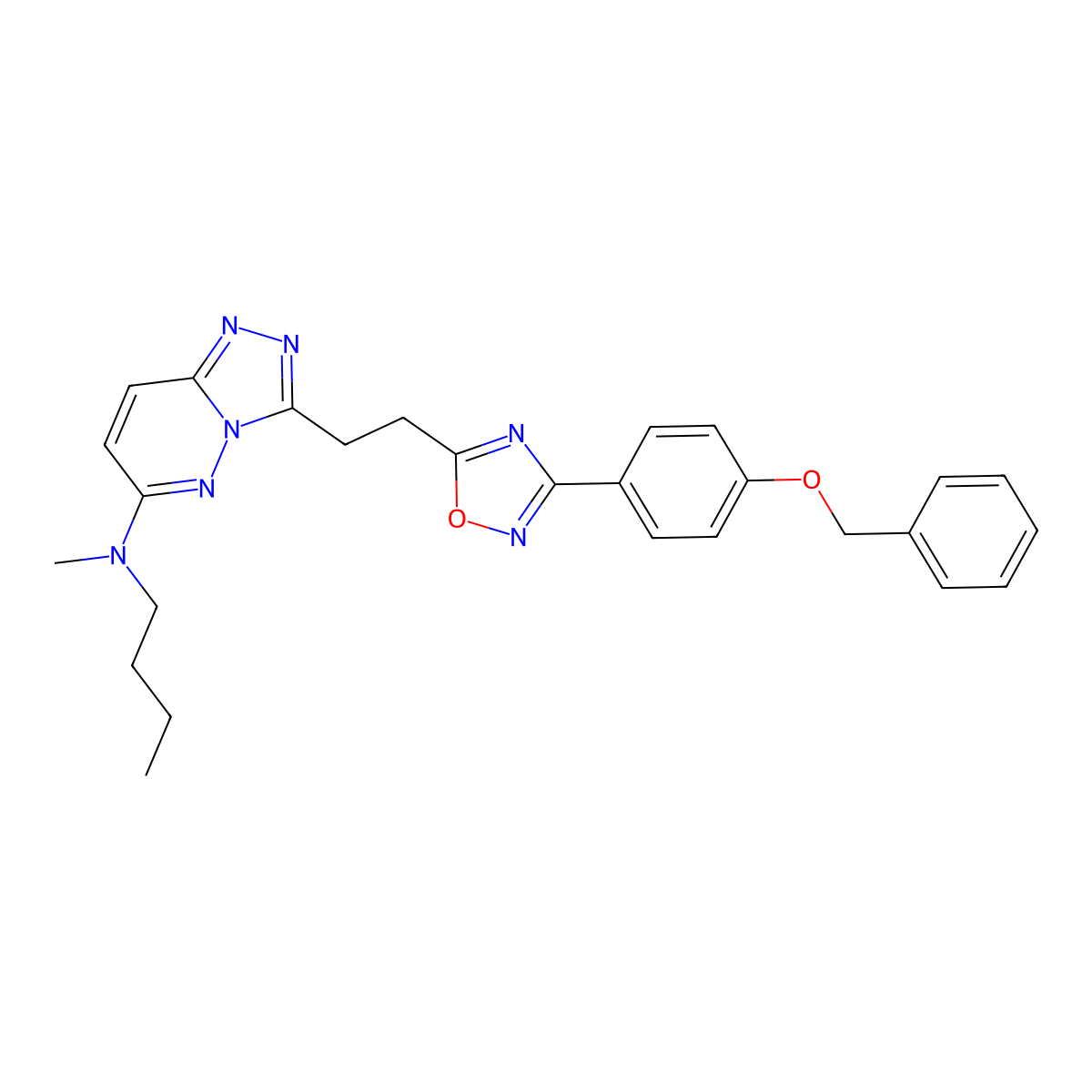 3-(2-{3-[4-(benzyloxy)phenyl]-1,2,4-oxadiazol-5-yl}ethyl)-N-butyl-N-methyl-[1,2,4]triazolo[4,3-b]pyridazin-6-amine molecular structure, CAS 1116050-23-7