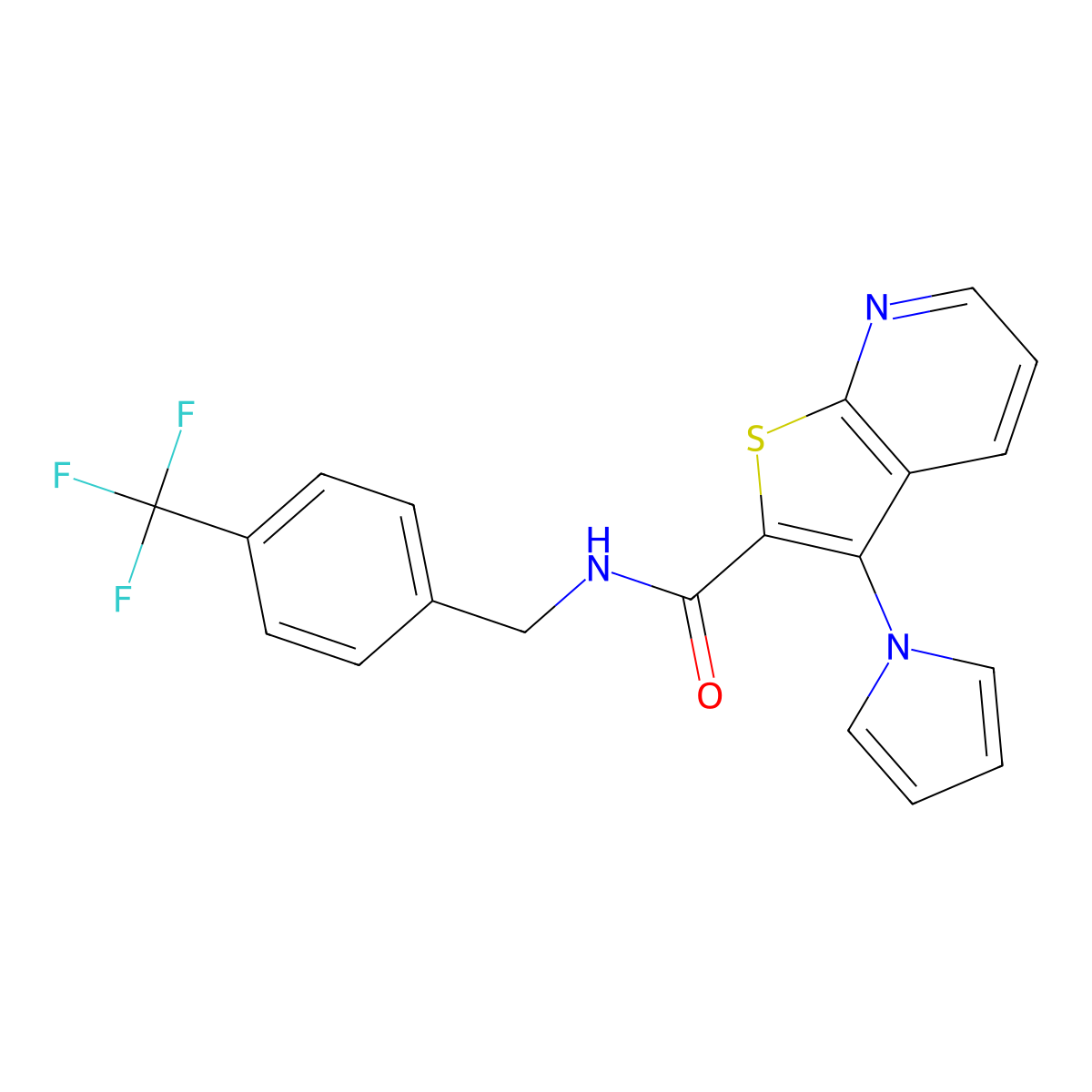 3-(1H-pyrrol-1-yl)-N-(4-(trifluoromethyl)benzyl)thieno[2,3-b]pyridine-2-carboxamide molecular structure, CAS 1116054-13-7