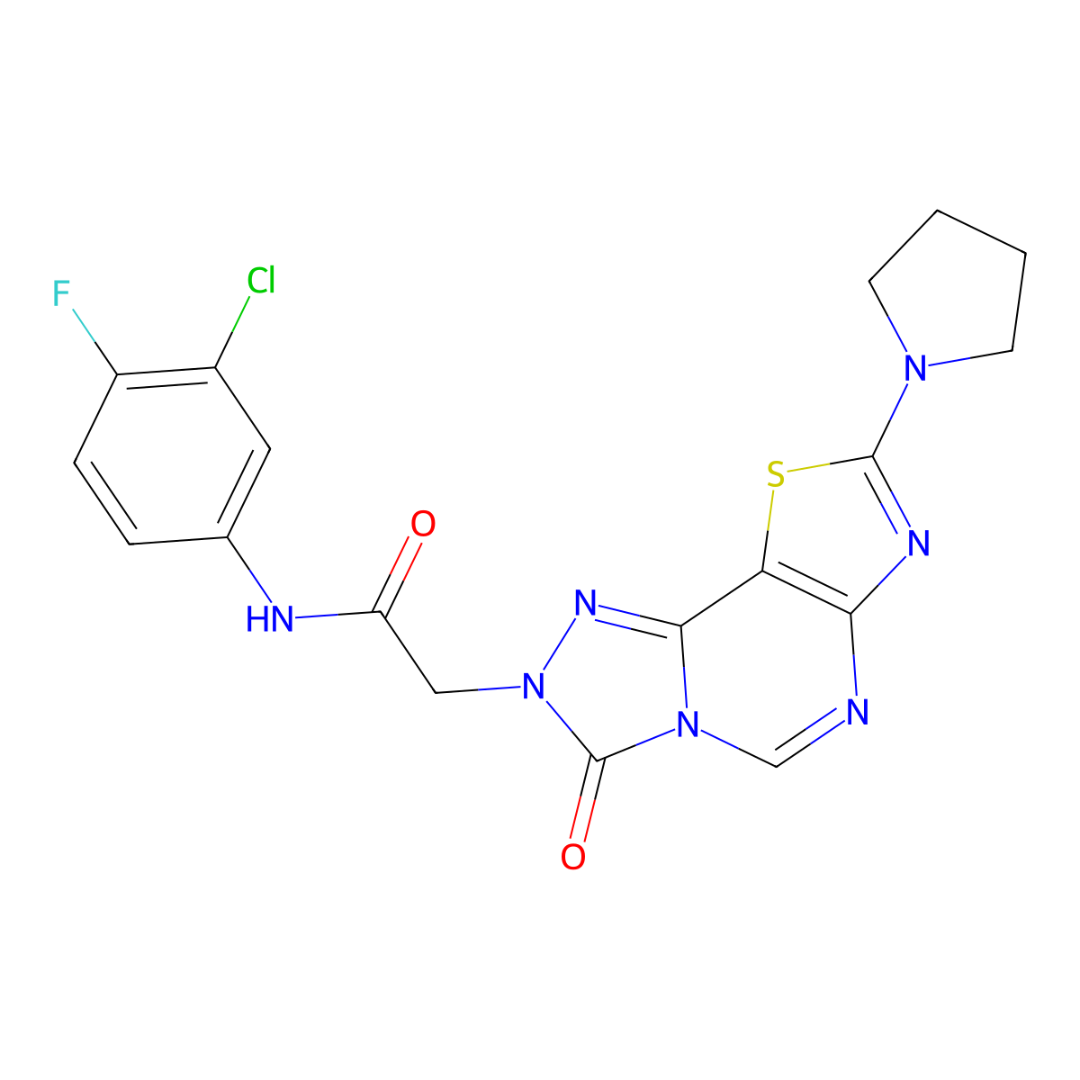 N-(3-chloro-4-fluorophenyl)-2-[5-oxo-11-(pyrrolidin-1-yl)-12-thia-3,4,6,8,10-pentaazatricyclo[7.3.0.0^{2,6}]dodeca-1(9),2,7,10-tetraen-4-yl]acetamide molecular structure, CAS 1116061-15-4