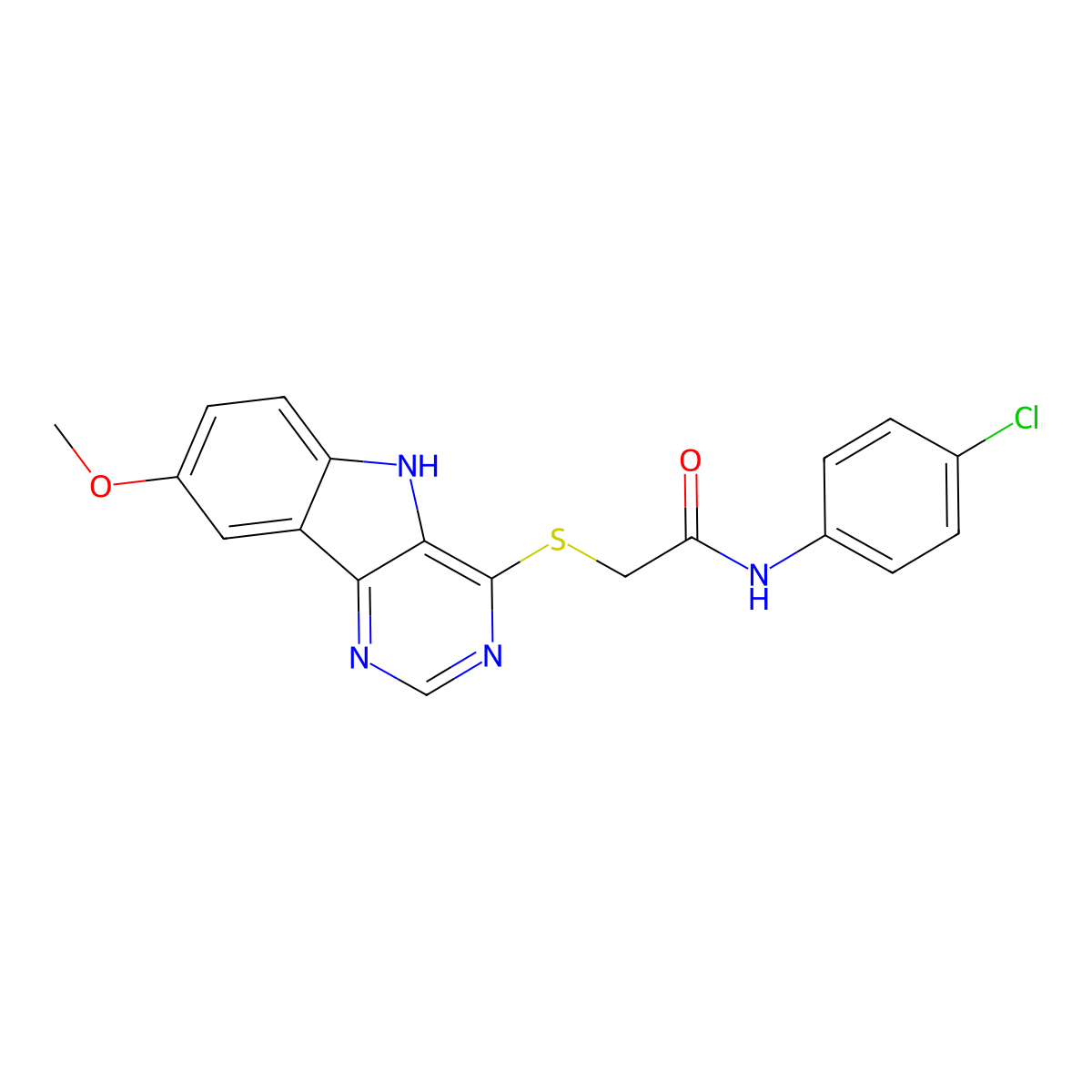 N-(4-chlorophenyl)-2-({8-methoxy-5H-pyrimido[5,4-b]indol-4-yl}sulfanyl)acetamide molecular structure, CAS 1116063-25-2