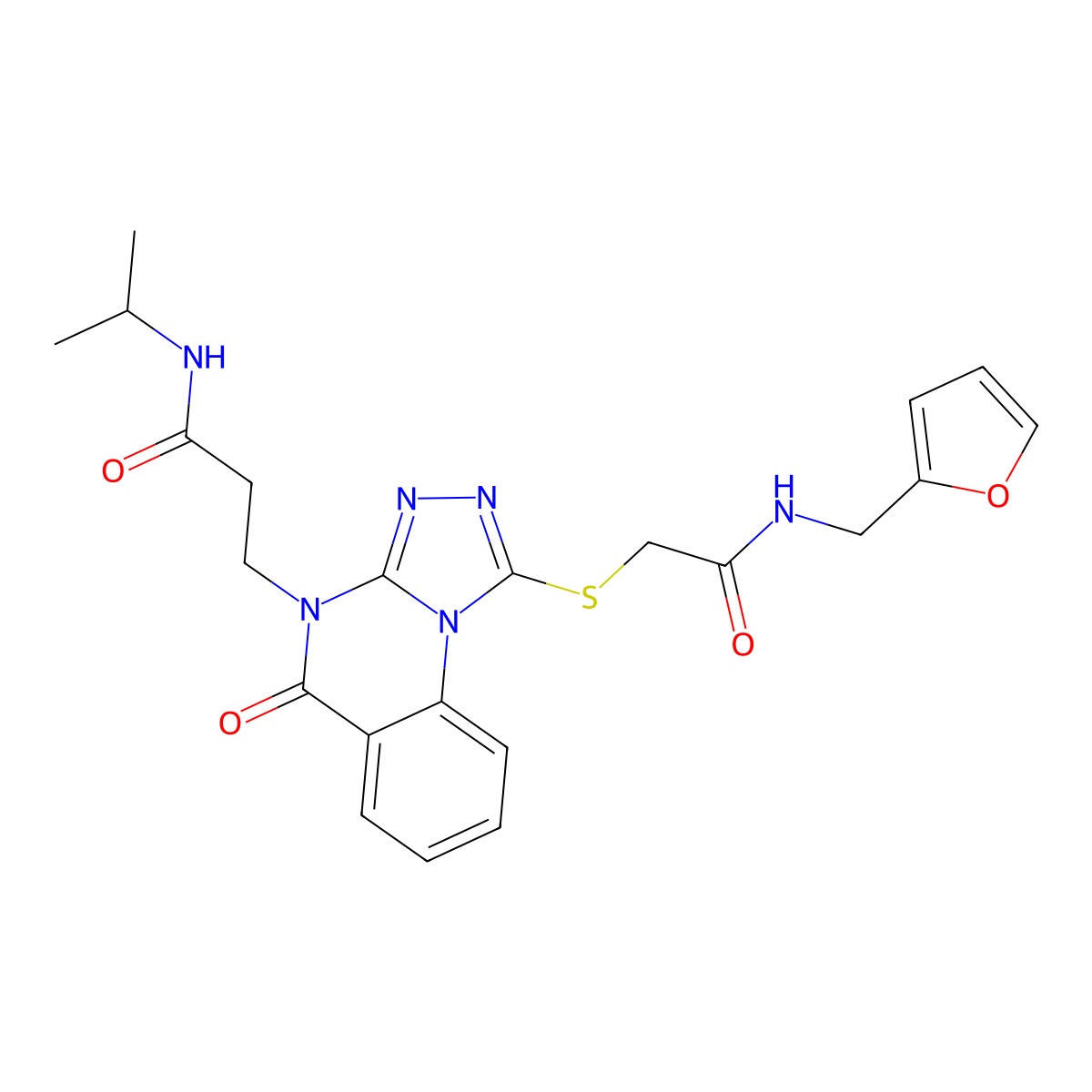 3-{1-[({[(furan-2-yl)methyl]carbamoyl}methyl)sulfanyl]-5-oxo-4H,5H-[1,2,4]triazolo[4,3-a]quinazolin-4-yl}-N-(propan-2-yl)propanamide molecular structure, CAS 1116065-25-8