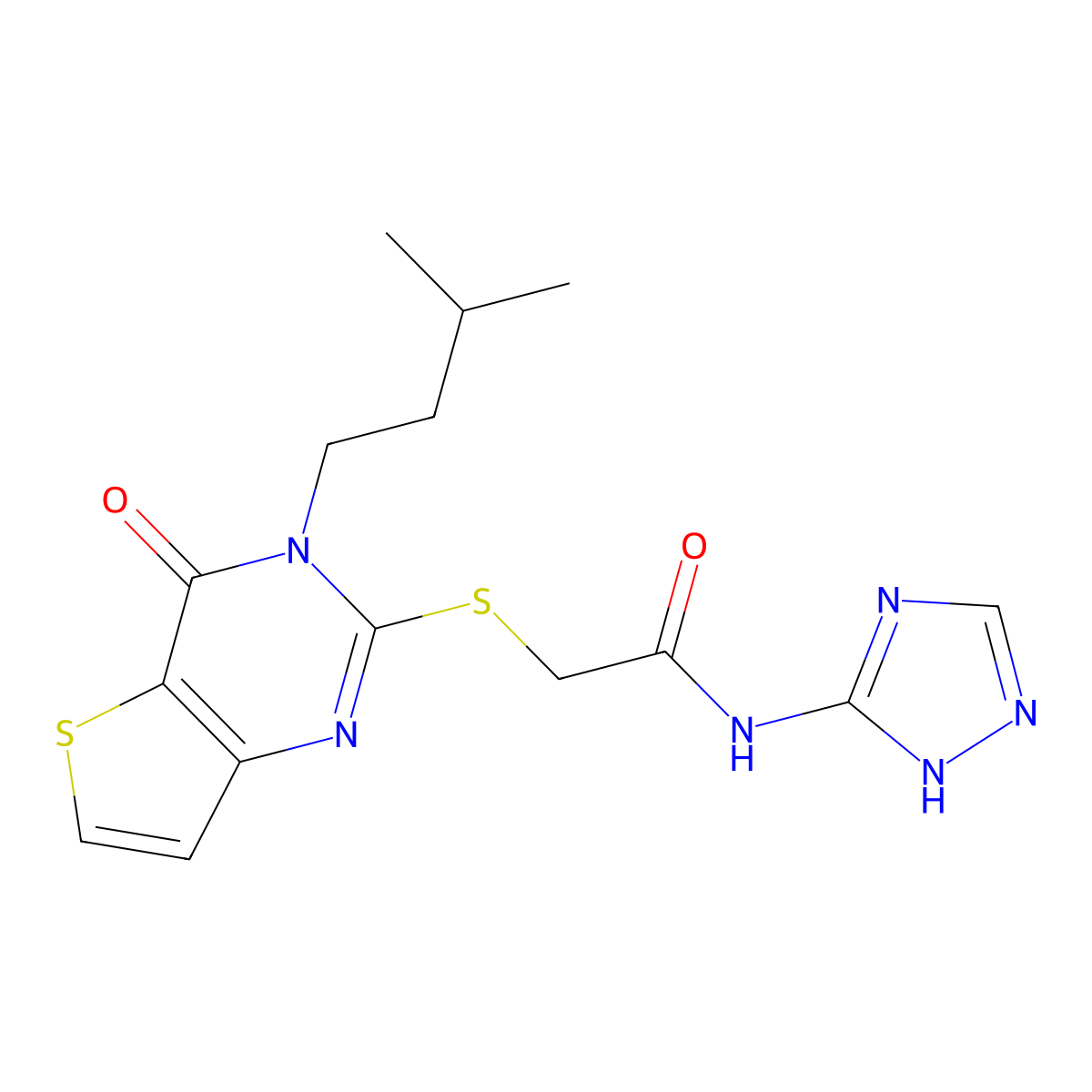 2-((3-isopentyl-4-oxo-3,4-dihydrothieno[3,2-d]pyrimidin-2-yl)thio)-N-(4H-1,2,4-triazol-3-yl)acetamide molecular structure, CAS 1116071-26-1