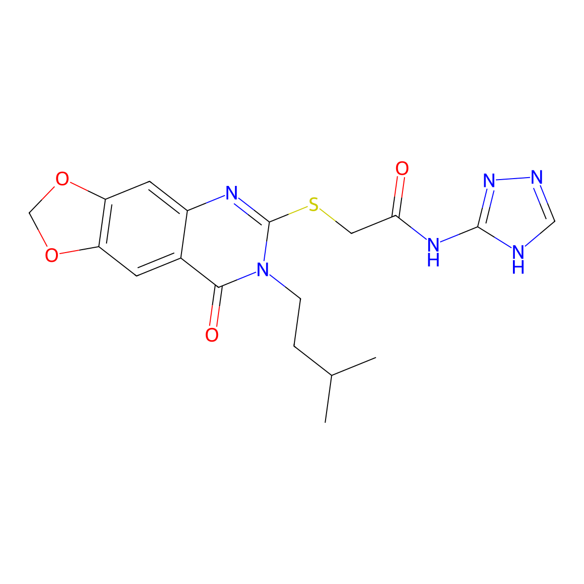 2-((7-isopentyl-8-oxo-7,8-dihydro-[1,3]dioxolo[4,5-g]quinazolin-6-yl)thio)-N-(4H-1,2,4-triazol-3-yl)acetamide molecular structure, CAS 1116071-27-2