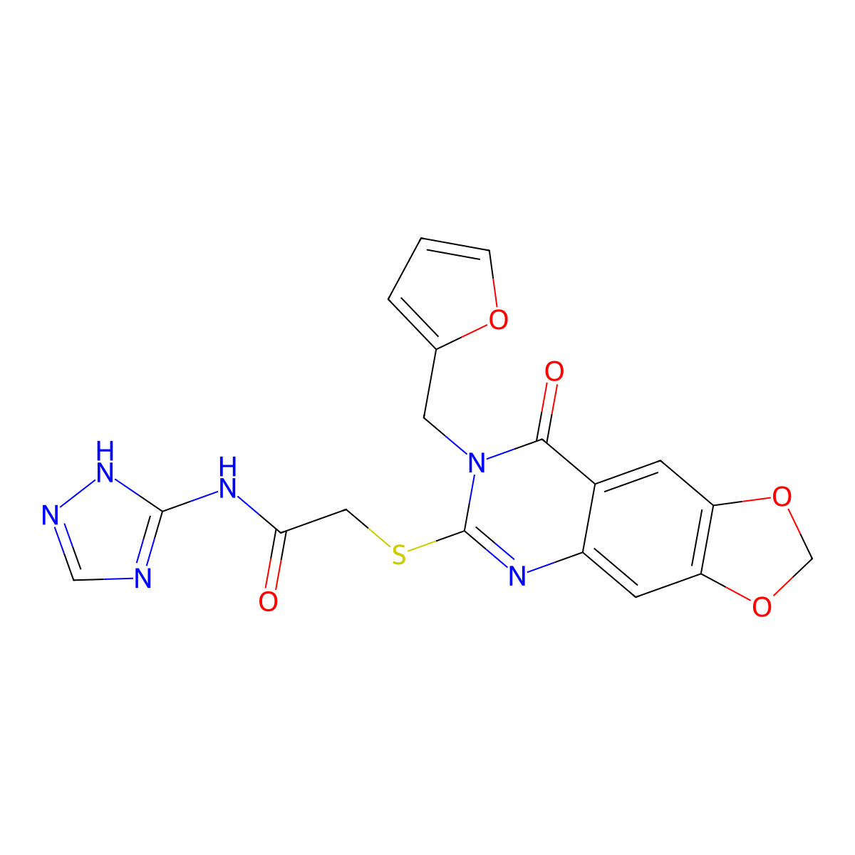 2-({7-[(furan-2-yl)methyl]-8-oxo-2H,7H,8H-[1,3]dioxolo[4,5-g]quinazolin-6-yl}sulfanyl)-N-(4H-1,2,4-triazol-3-yl)acetamide molecular structure, CAS 1116071-28-3