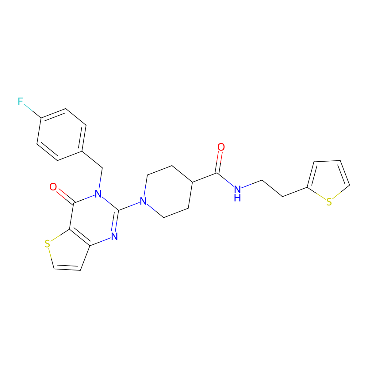 1-(3-(4-fluorobenzyl)-4-oxo-3,4-dihydrothieno[3,2-d]pyrimidin-2-yl)-N-(2-(thiophen-2-yl)ethyl)piperidine-4-carboxamide molecular structure, CAS 1116071-49-8