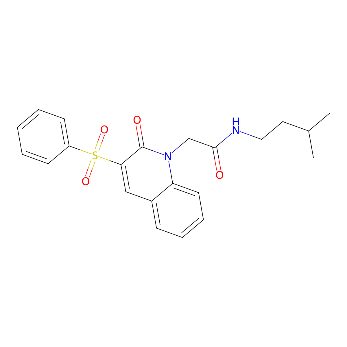 2-[3-(benzenesulfonyl)-2-oxo-1,2-dihydroquinolin-1-yl]-N-(3-methylbutyl)acetamide molecular structure, CAS 1116074-02-2