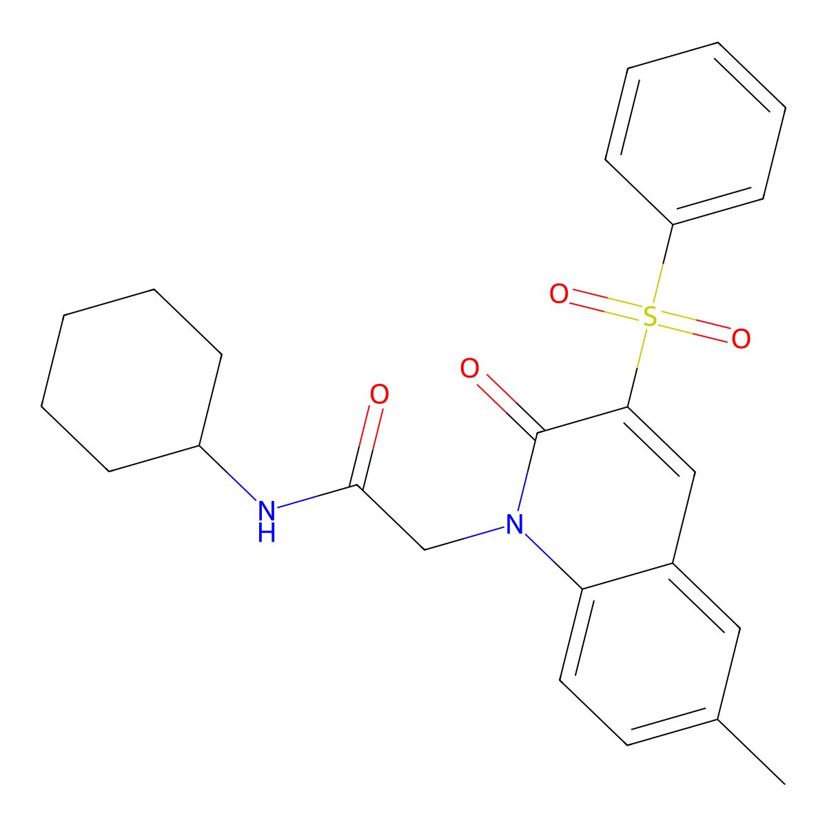 2-[3-(benzenesulfonyl)-6-methyl-2-oxo-1,2-dihydroquinolin-1-yl]-N-cyclohexylacetamide molecular structure, CAS 1116074-08-8
