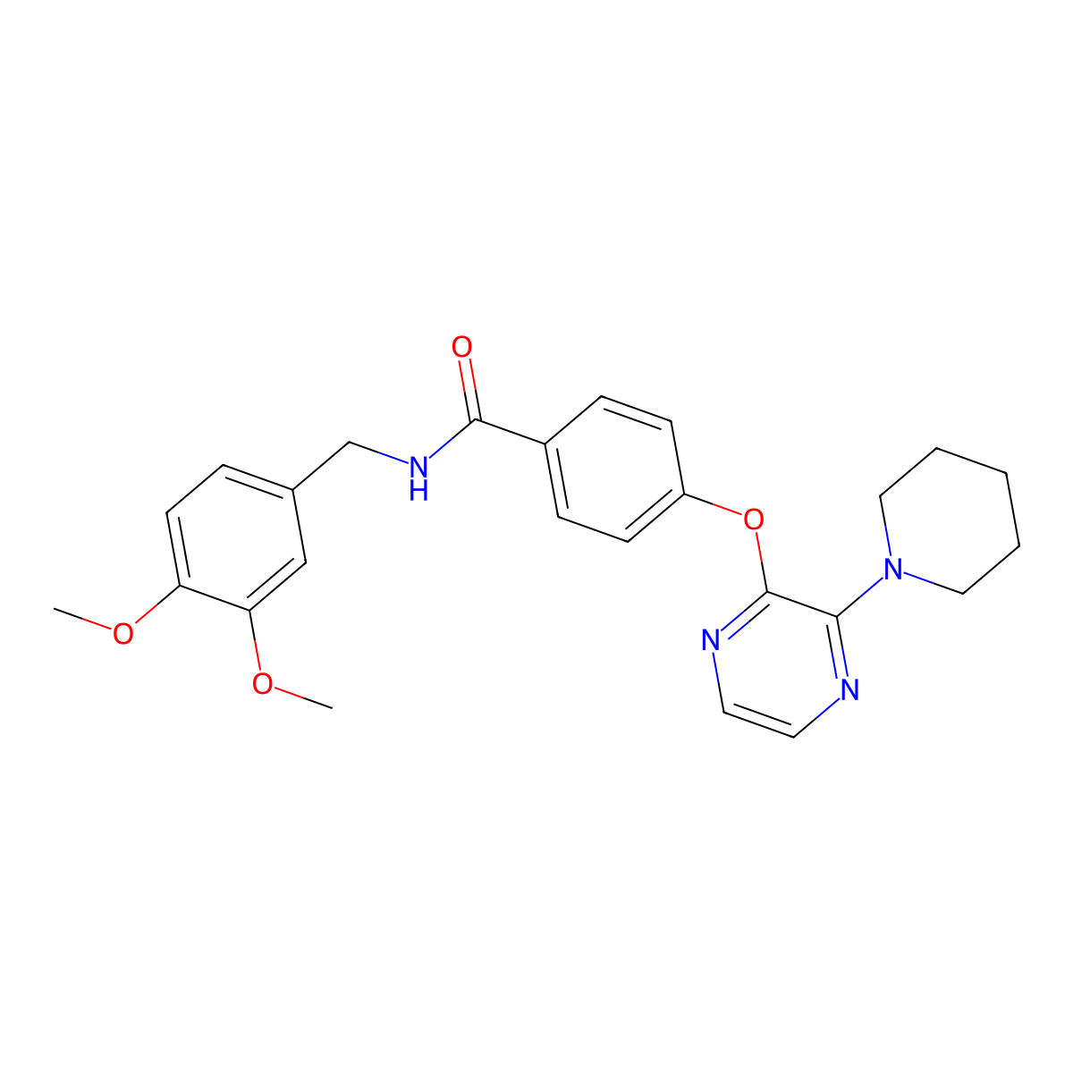 N-(3,4-dimethoxybenzyl)-4-((3-(piperidin-1-yl)pyrazin-2-yl)oxy)benzamide molecular structure, CAS 1116074-15-7