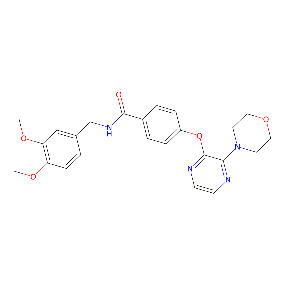 N-(3,4-dimethoxybenzyl)-4-{[3-(morpholin-4-yl)pyrazin-2-yl]oxy}benzamide molecular structure, CAS 1116074-27-1