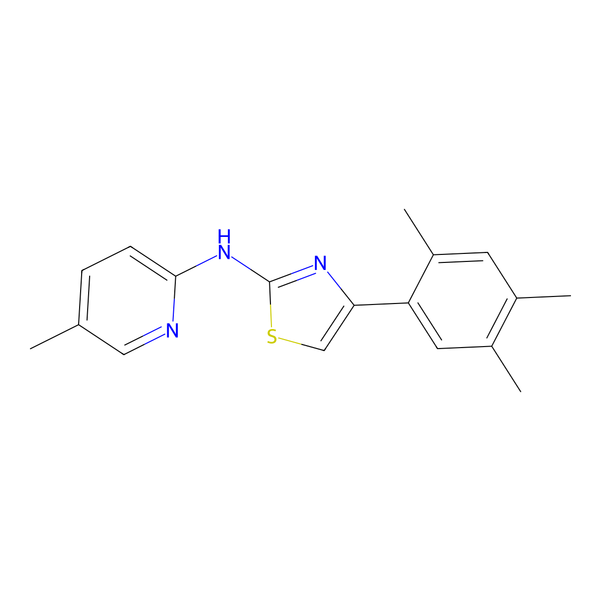5-methyl-N-[4-(2,4,5-trimethylphenyl)-1,3-thiazol-2-yl]pyridin-2-amine molecular structure, CAS 1116074-35-1