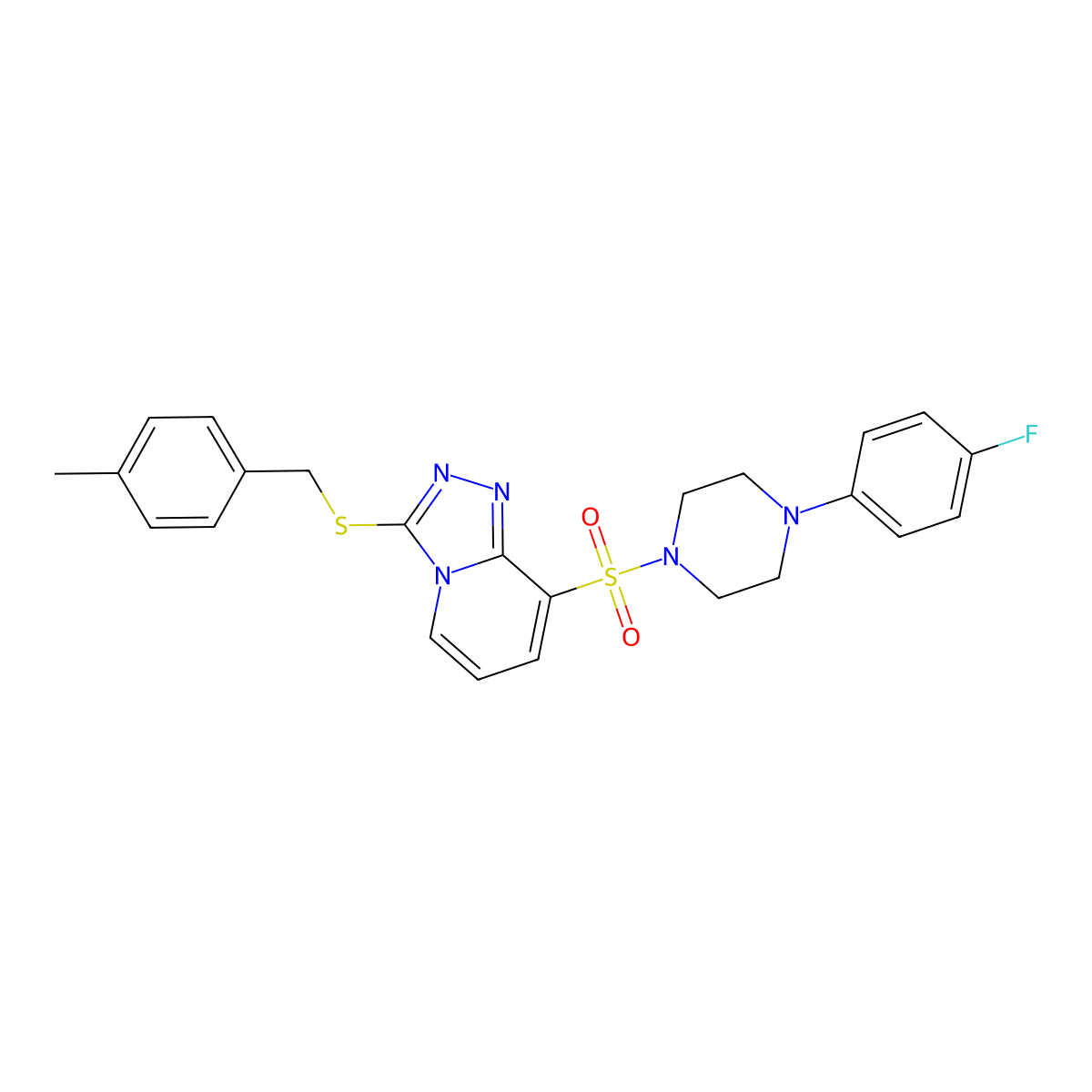 1-(4-Fluorophenyl)-4-[(3-{[(4-methylphenyl)methyl]sulfanyl}-[1,2,4]triazolo[4,3-a]pyridin-8-yl)sulfonyl]piperazine molecular structure, CAS 1116076-87-9