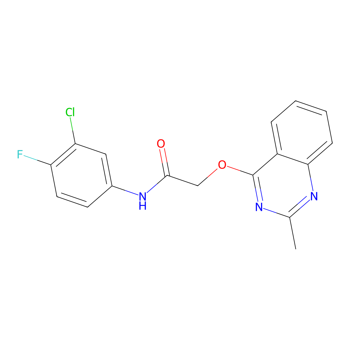 N-(3-chloro-4-fluorophenyl)-2-[(2-methylquinazolin-4-yl)oxy]acetamide molecular structure, CAS 1116082-33-7