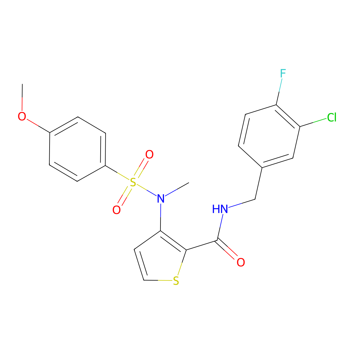 N-[(3-chloro-4-fluorophenyl)methyl]-3-(N-methyl4-methoxybenzenesulfonamido)thiophene-2-carboxamide molecular structure, CAS 1116082-63-3