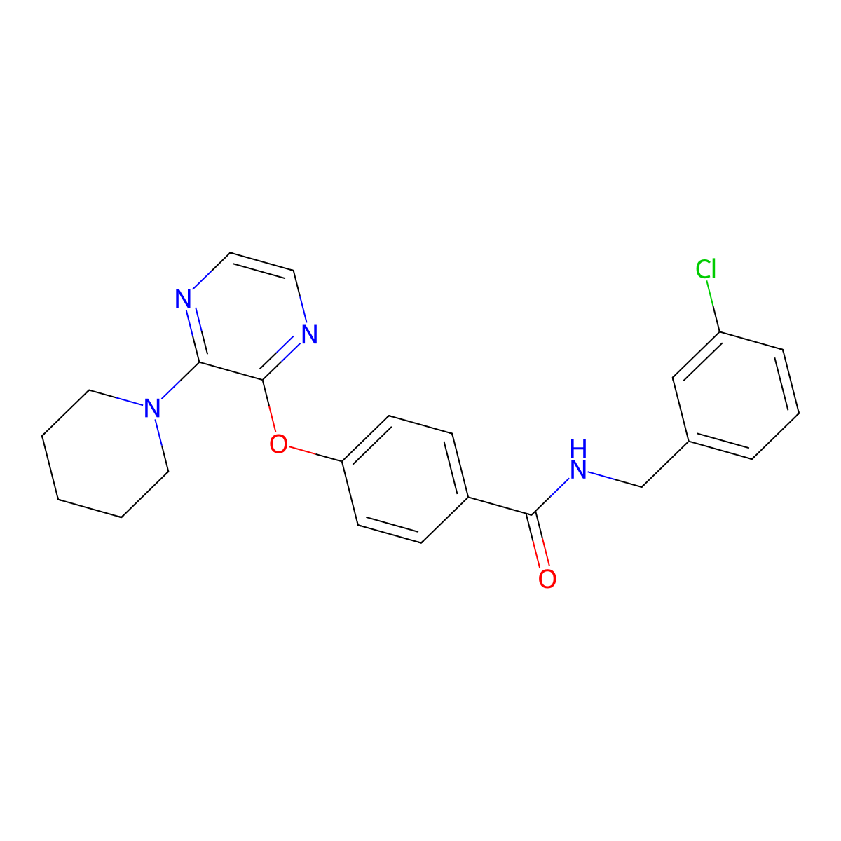 N-(3-chlorobenzyl)-4-((3-(piperidin-1-yl)pyrazin-2-yl)oxy)benzamide molecular structure, CAS 1116084-12-8